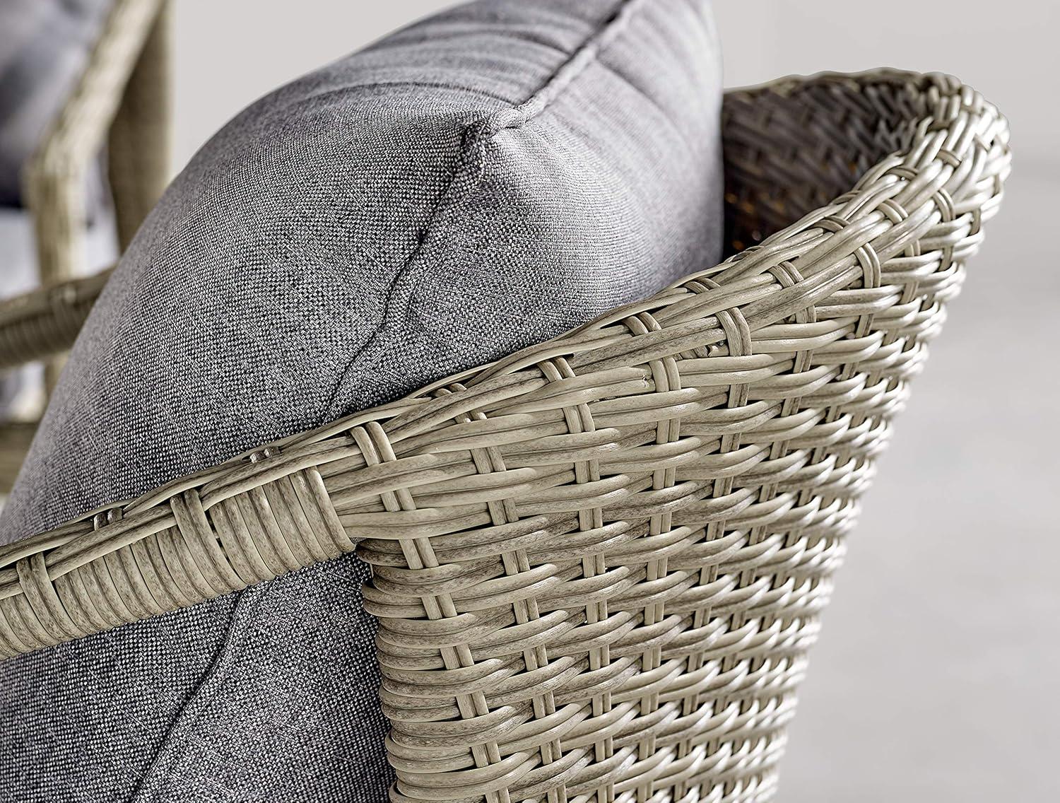 Windham All-Weather Wicker Two-Seat Outdoor Light Gray Bench with Dark Gray Cushions