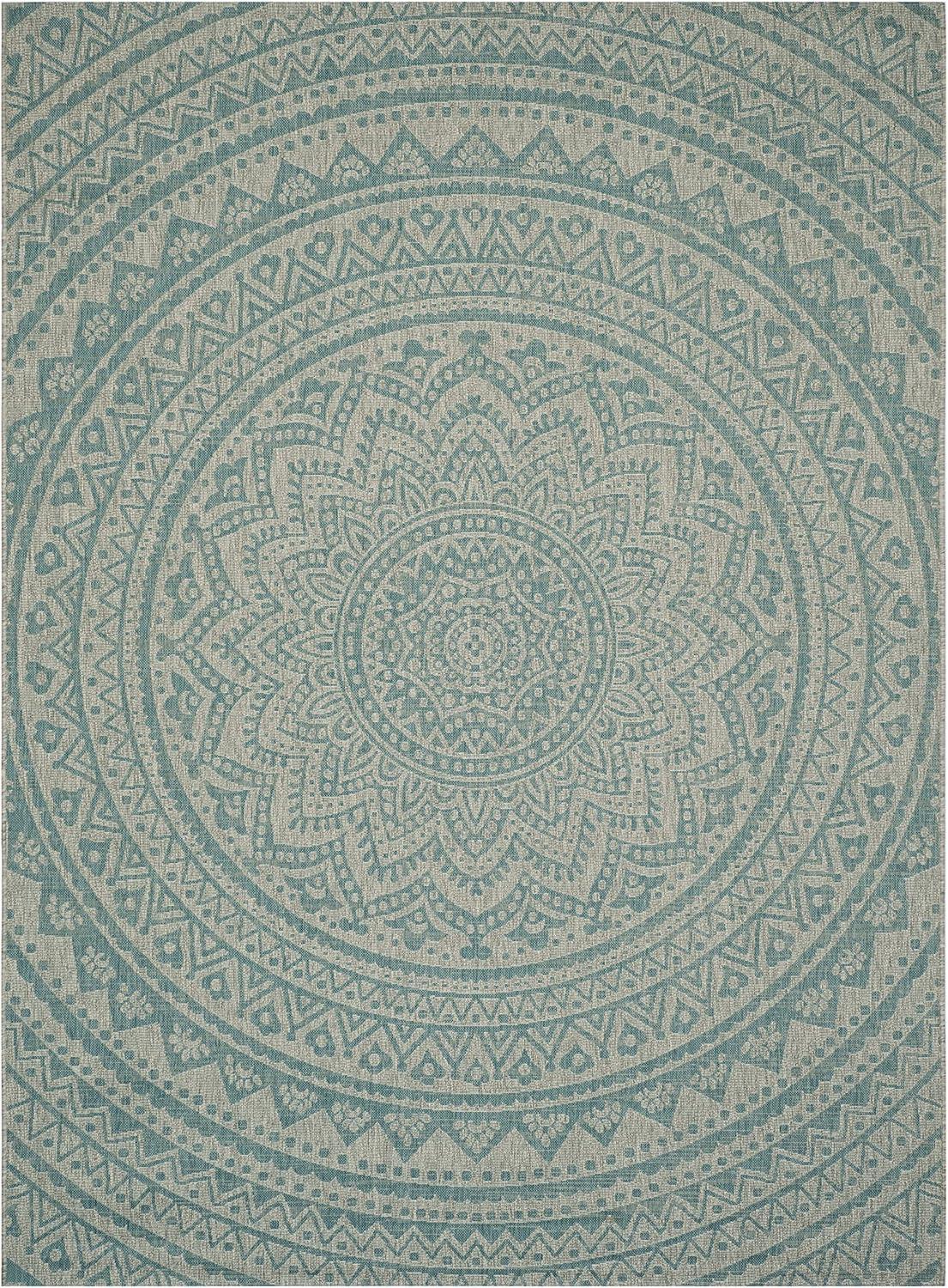 Courtyard CY8734 Power Loomed Indoor and Outdoor Area Rug - Light Grey/Aqua - 5'3"x7'7" - Safavieh
