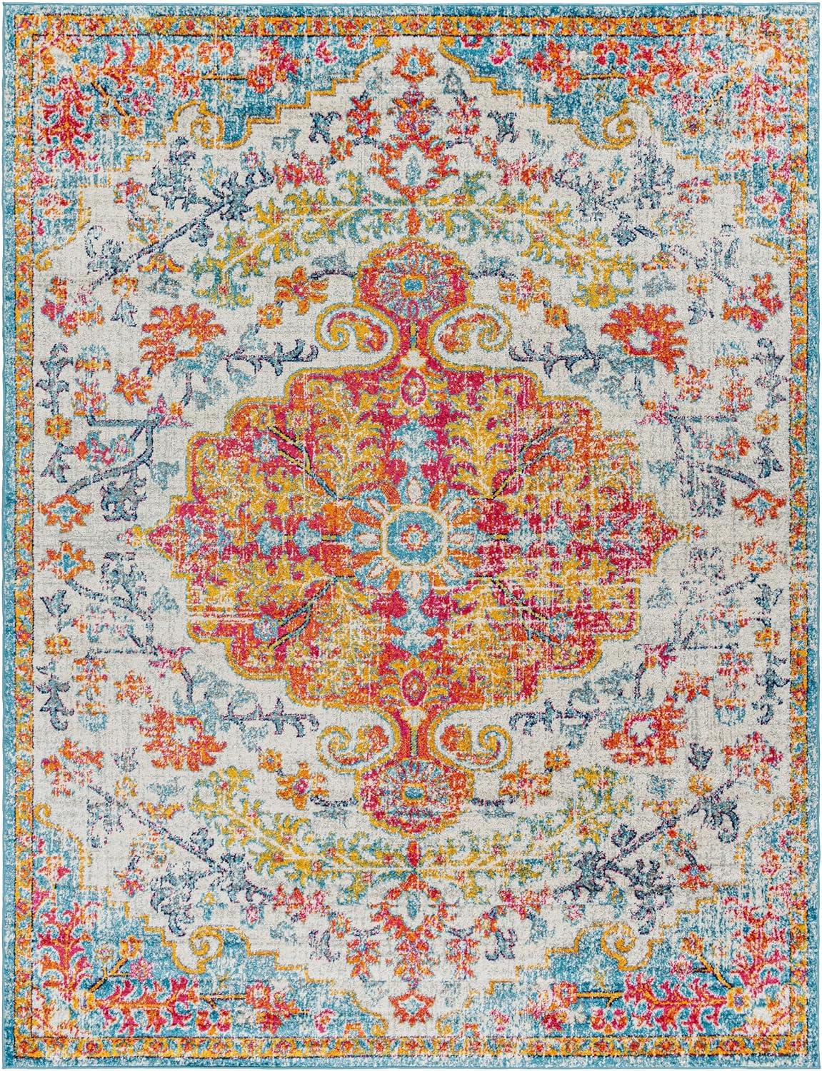 Livabliss Harput Vintage Medallion Area Rug,7'10" x 10'2",Orange/Aqua