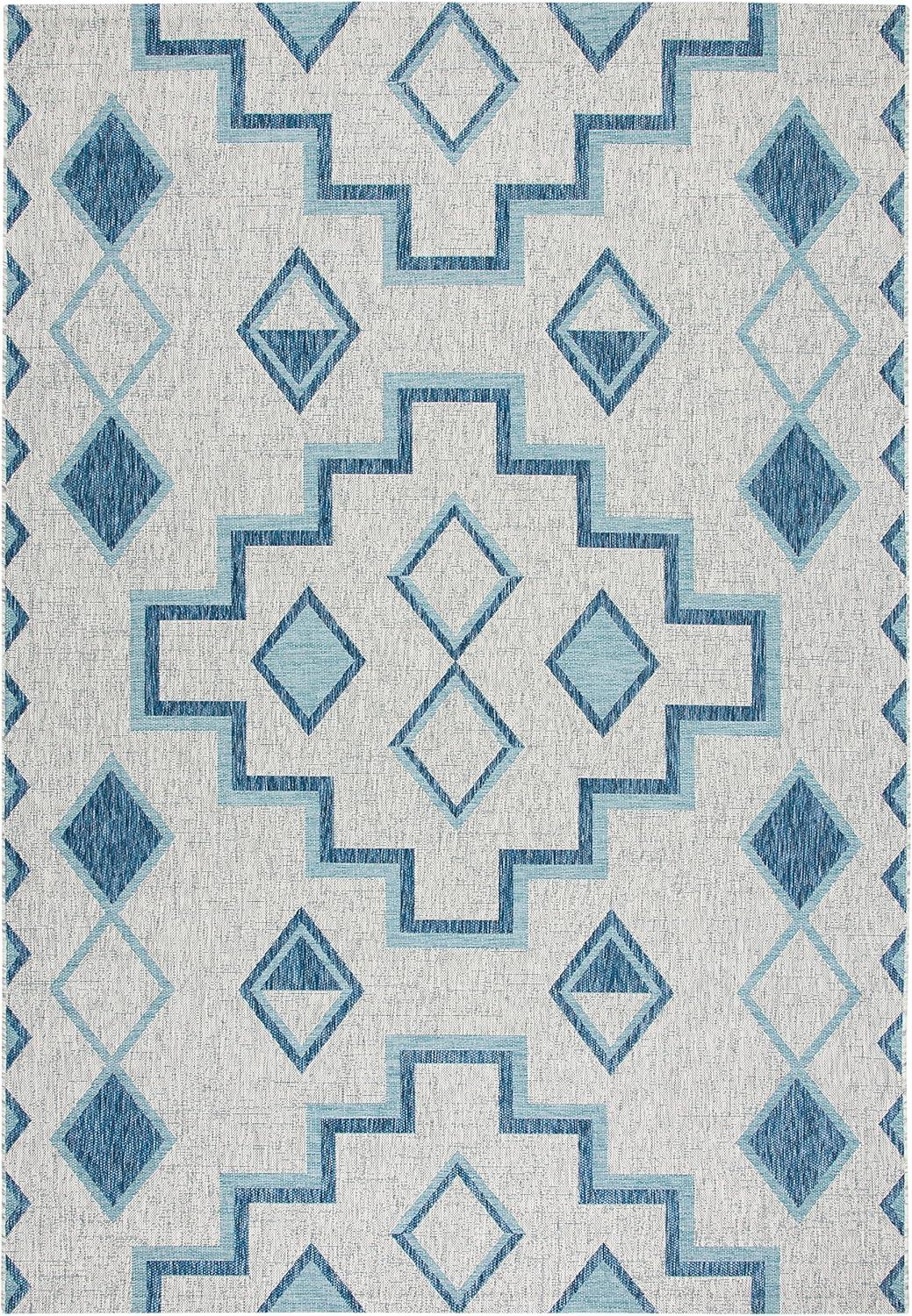 Courtyard CY8533 Power Loomed Indoor/Outdoor Area Rug - Grey/Aqua - 6'7"x9'6" - Safavieh.