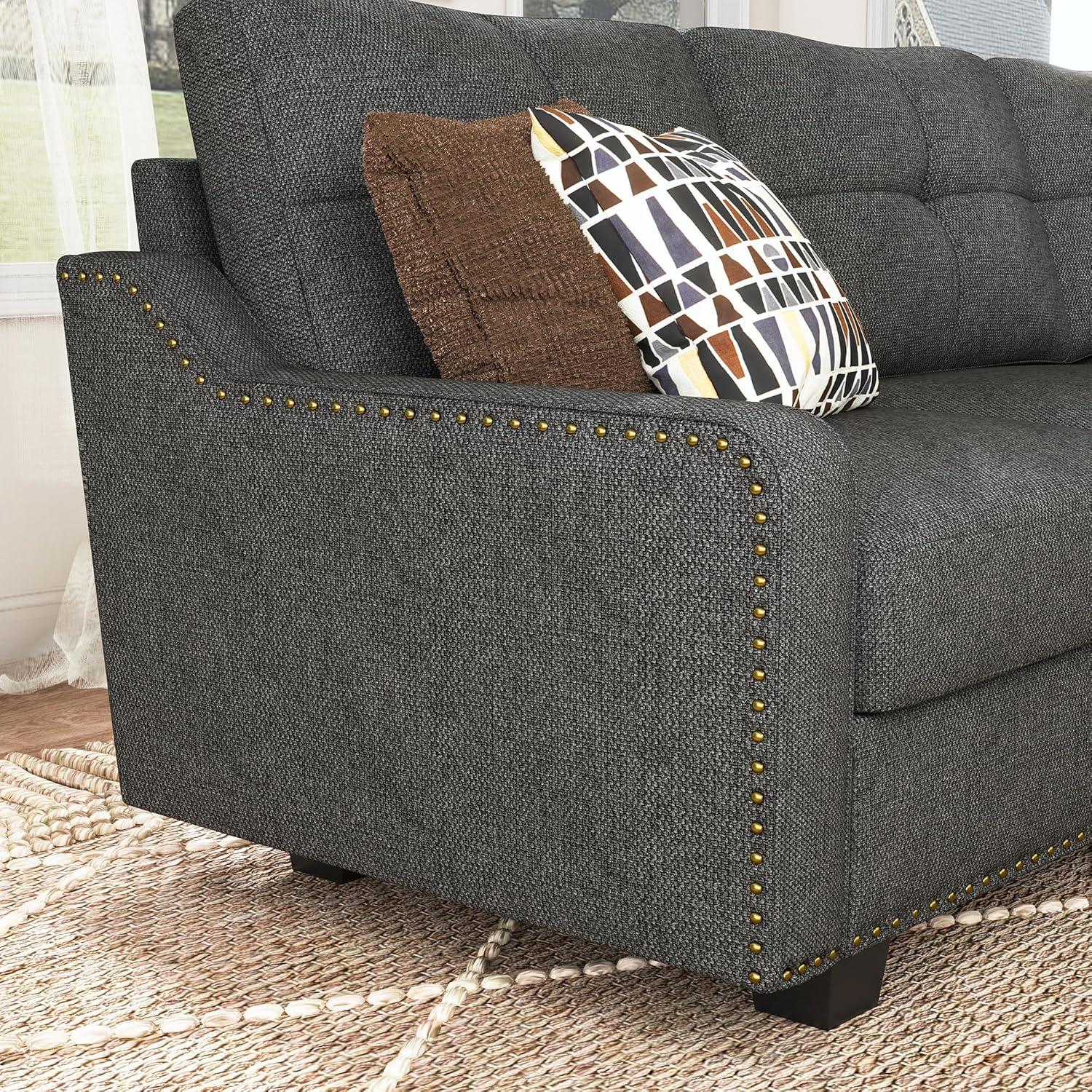 HONBAY Velvet L Shaped Couch Corner Sofa for Living Room Furniture Sets in Green