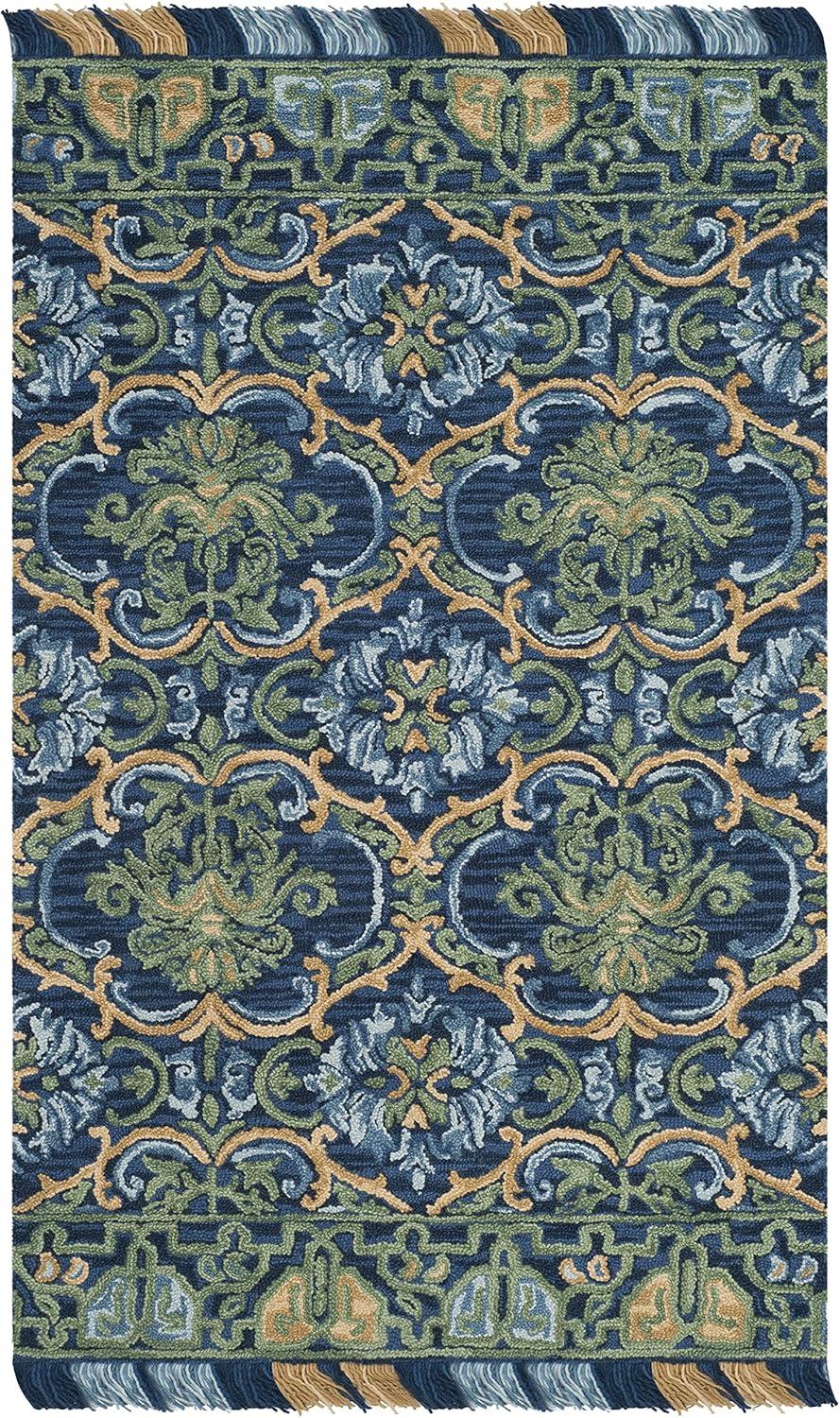 Blossom BLM422 Hand Tufted Indoor Accent Rug - Navy/Green - 3'x5' - Safavieh