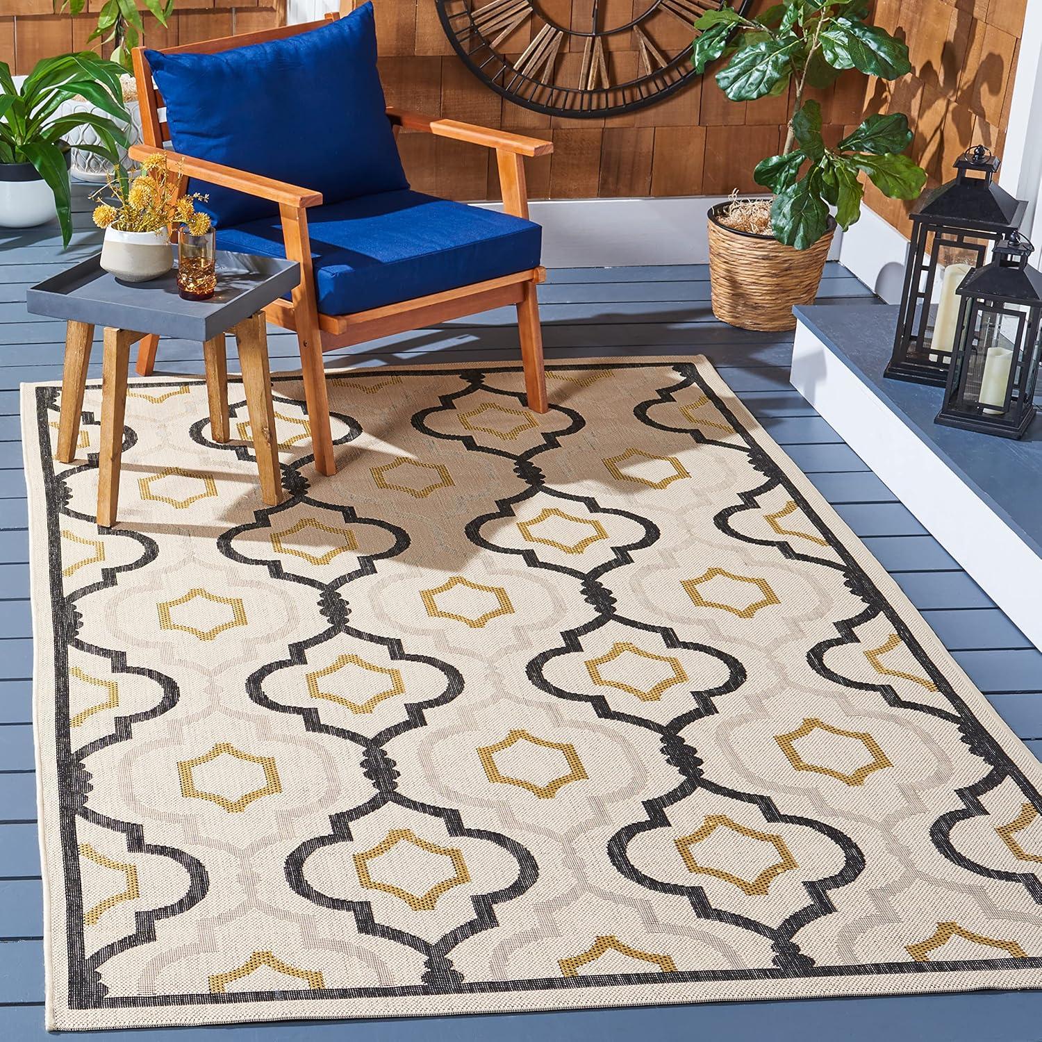 Courtyard CY7938 Power Loomed Indoor and Outdoor Accent Rug - Beige/Black - 2'7"x5' - Safavieh