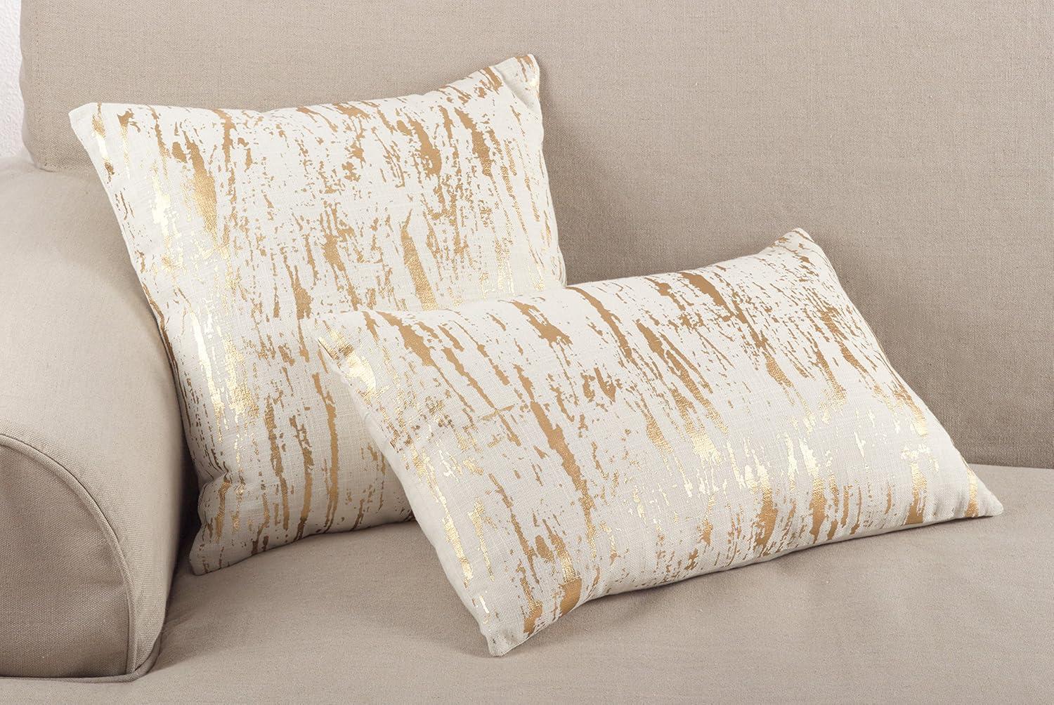 Saro Lifestyle Distressed Metallic Foil Design Cotton Down Filled Throw Pillow