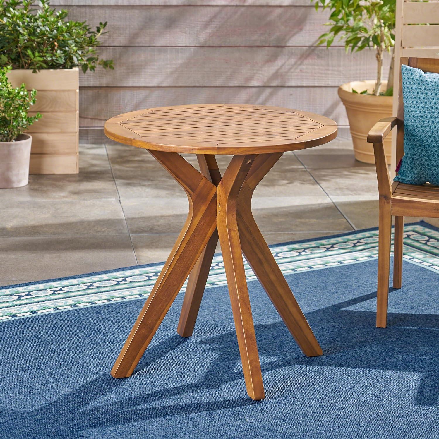 Teak Round Acacia Wood Outdoor Bistro Table with X Legs