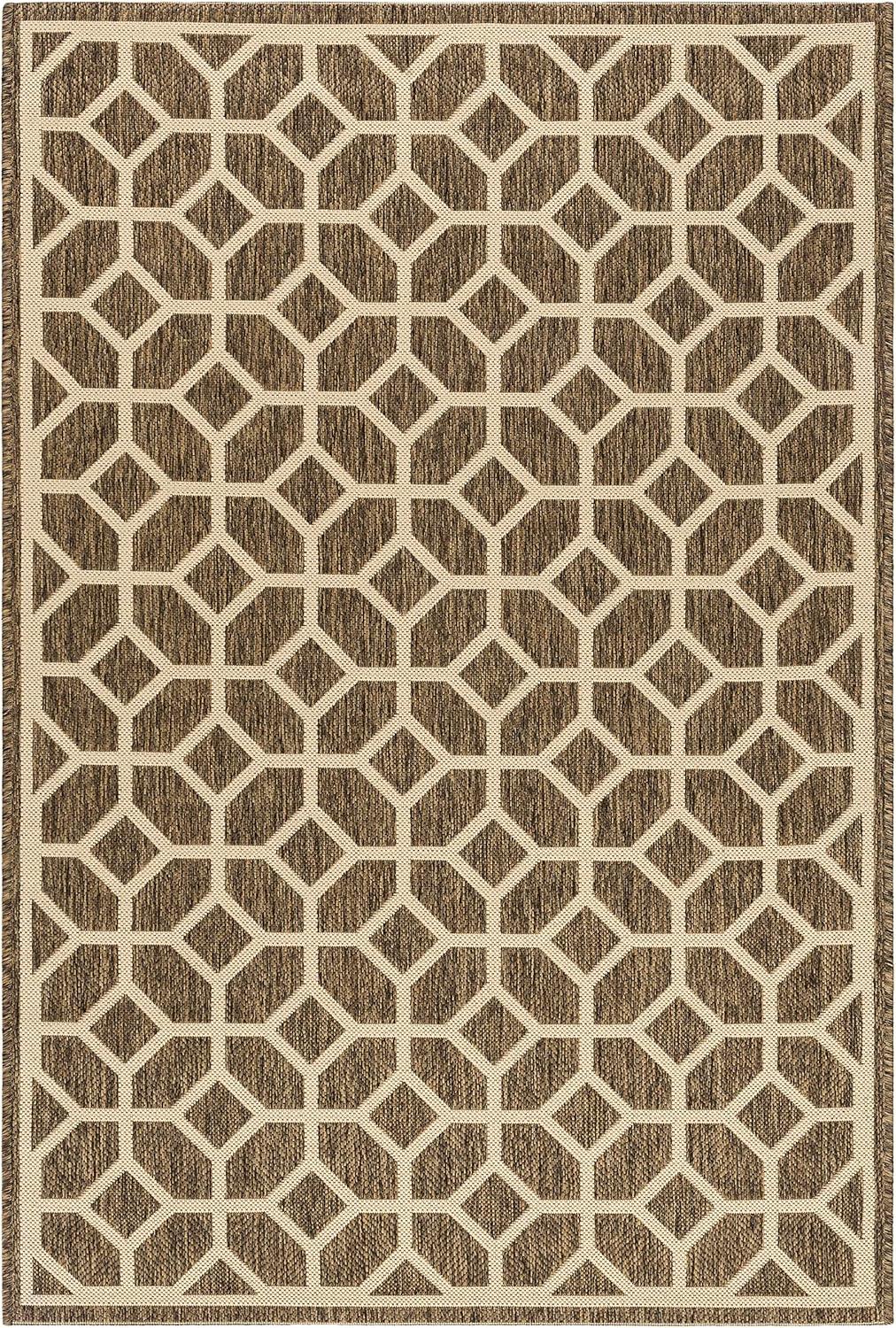 Coastal Charm Beige/Cream Geometric Synthetic Area Rug, 3' x 5'