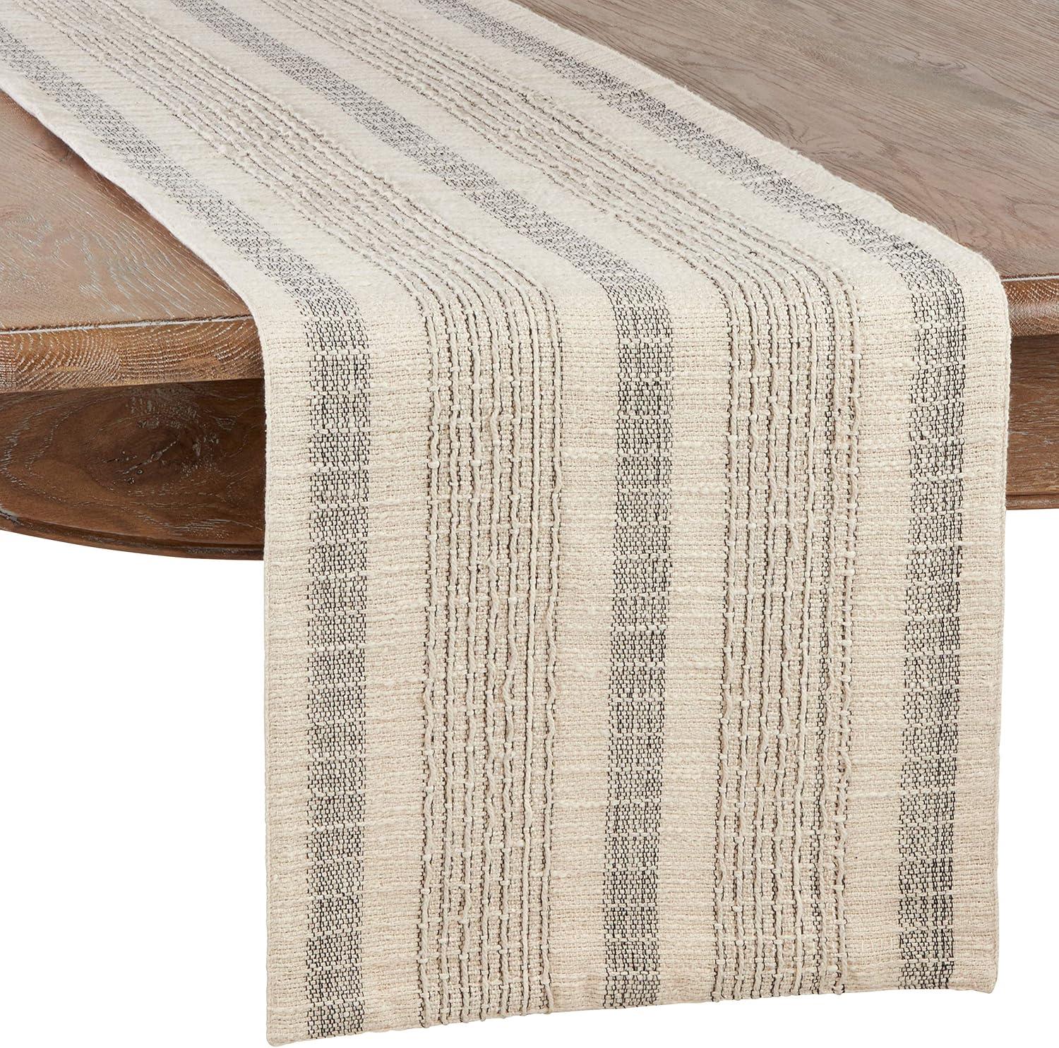 Ivory and Gray Cotton Striped Table Runner