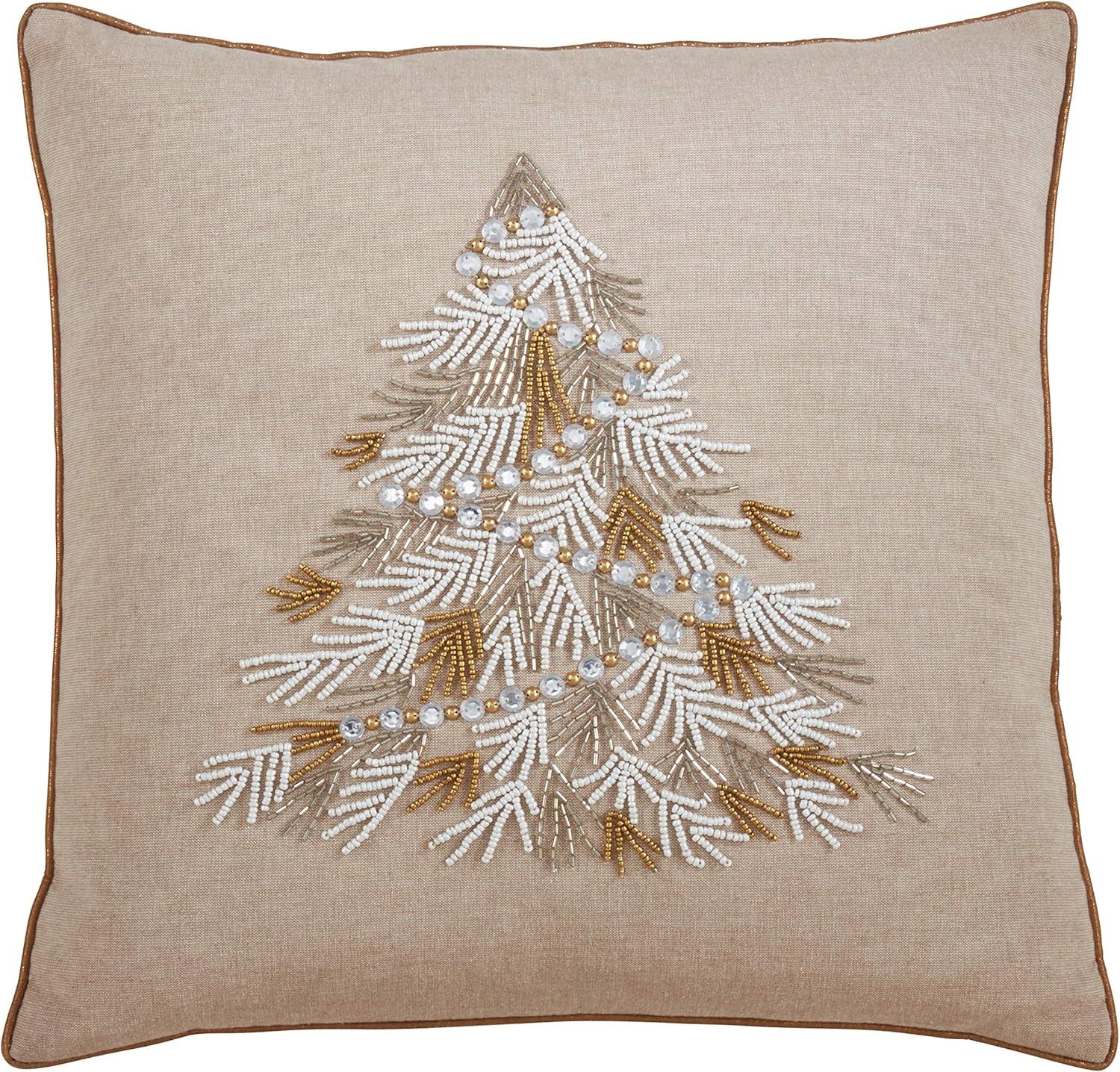 Saro Lifestyle Poly Filled Beaded Christmas Tree Throw Pillow