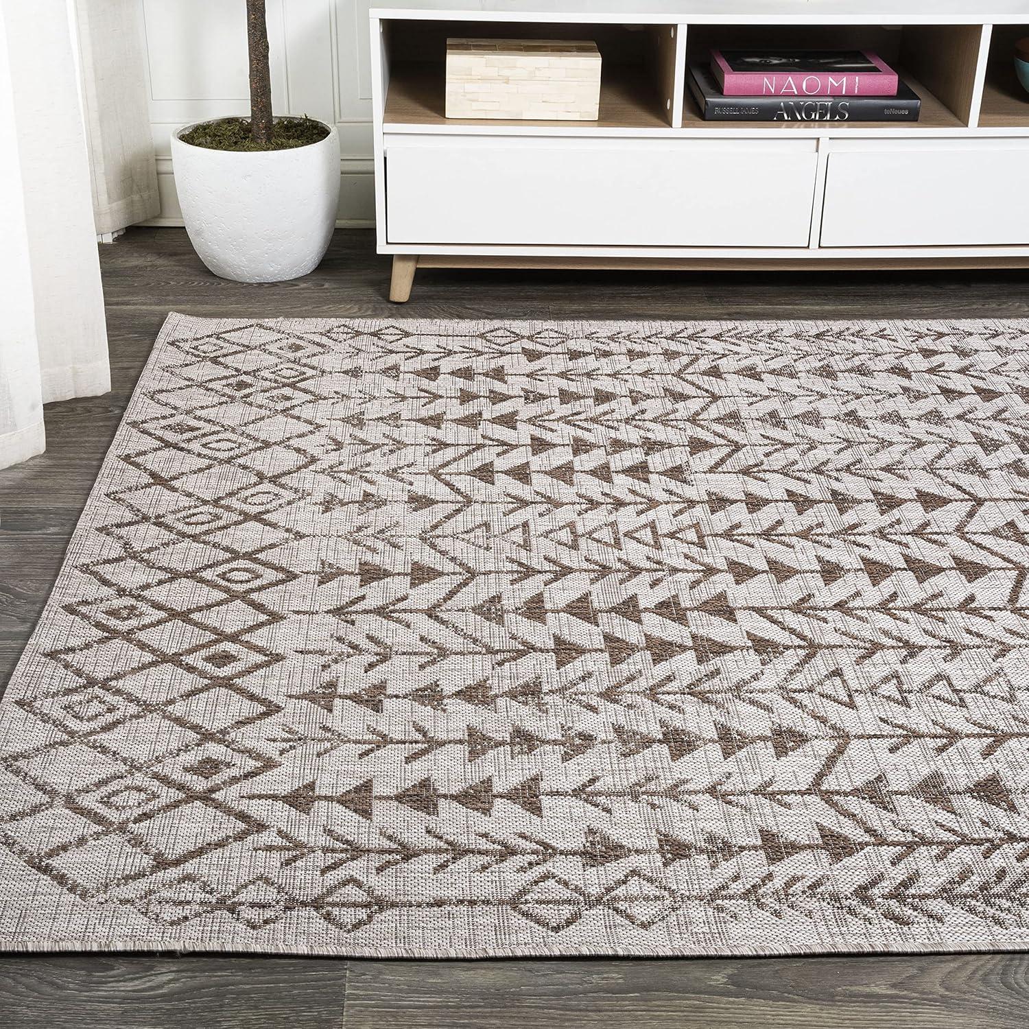 Moroccan-Inspired Geometric Soft Low Pile Area Rug - Beige/Brown