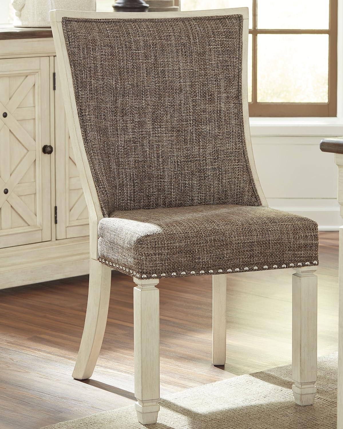 Contemporary White and Brown Wood Side Chair with Cross Back