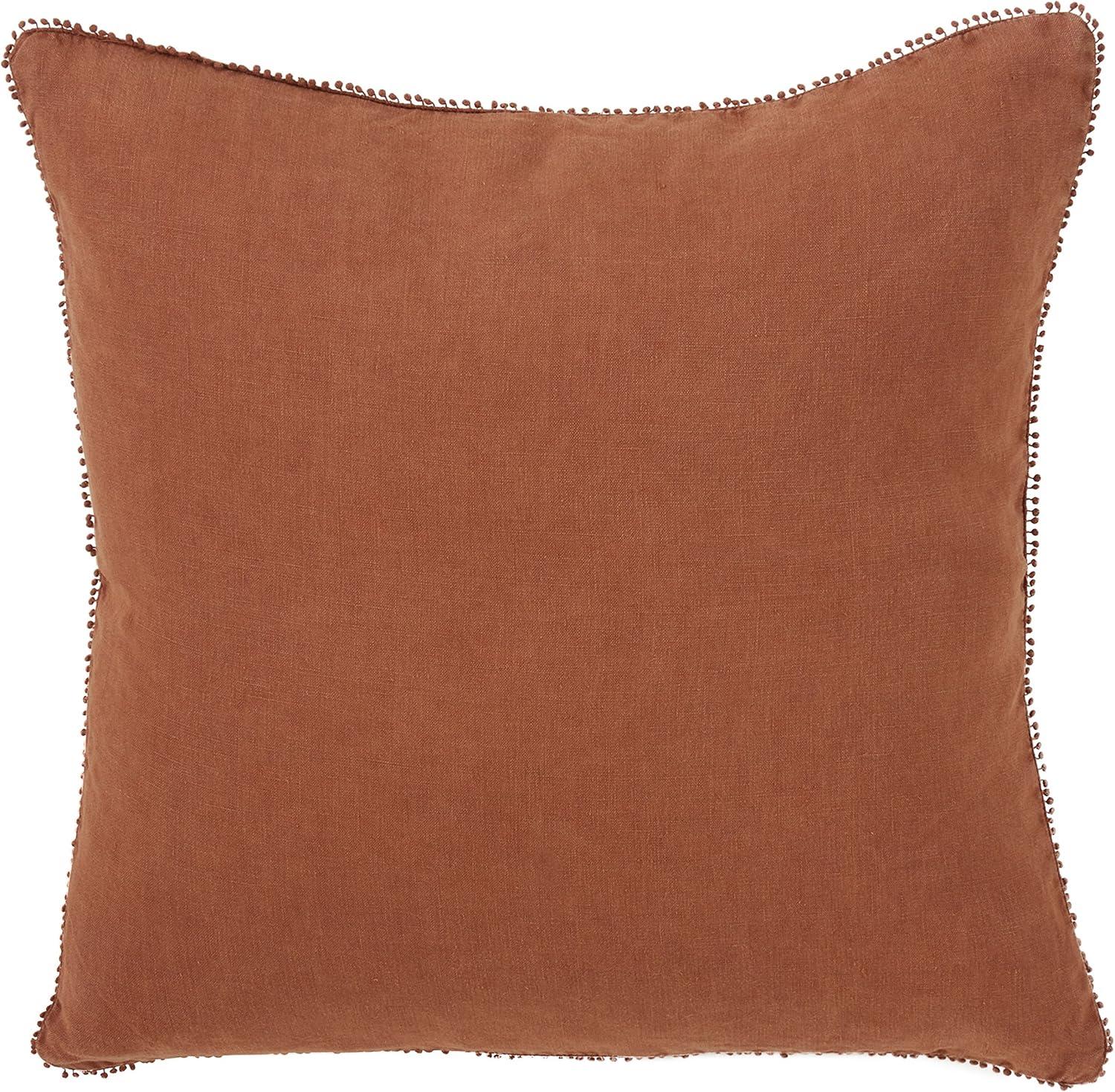 Terracotta Linen 27" Square Pom-Pom Throw Pillow