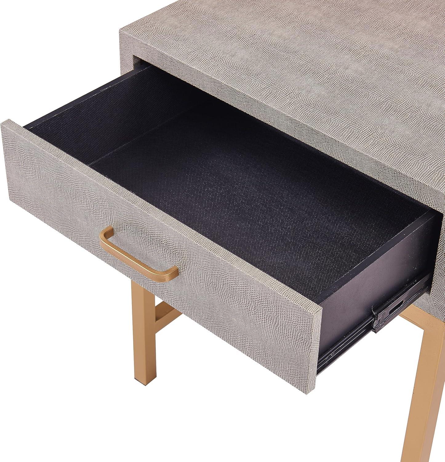 New Pacific Direct Durham 1-drawer Faux Shagreen End Table in Brown/Gray