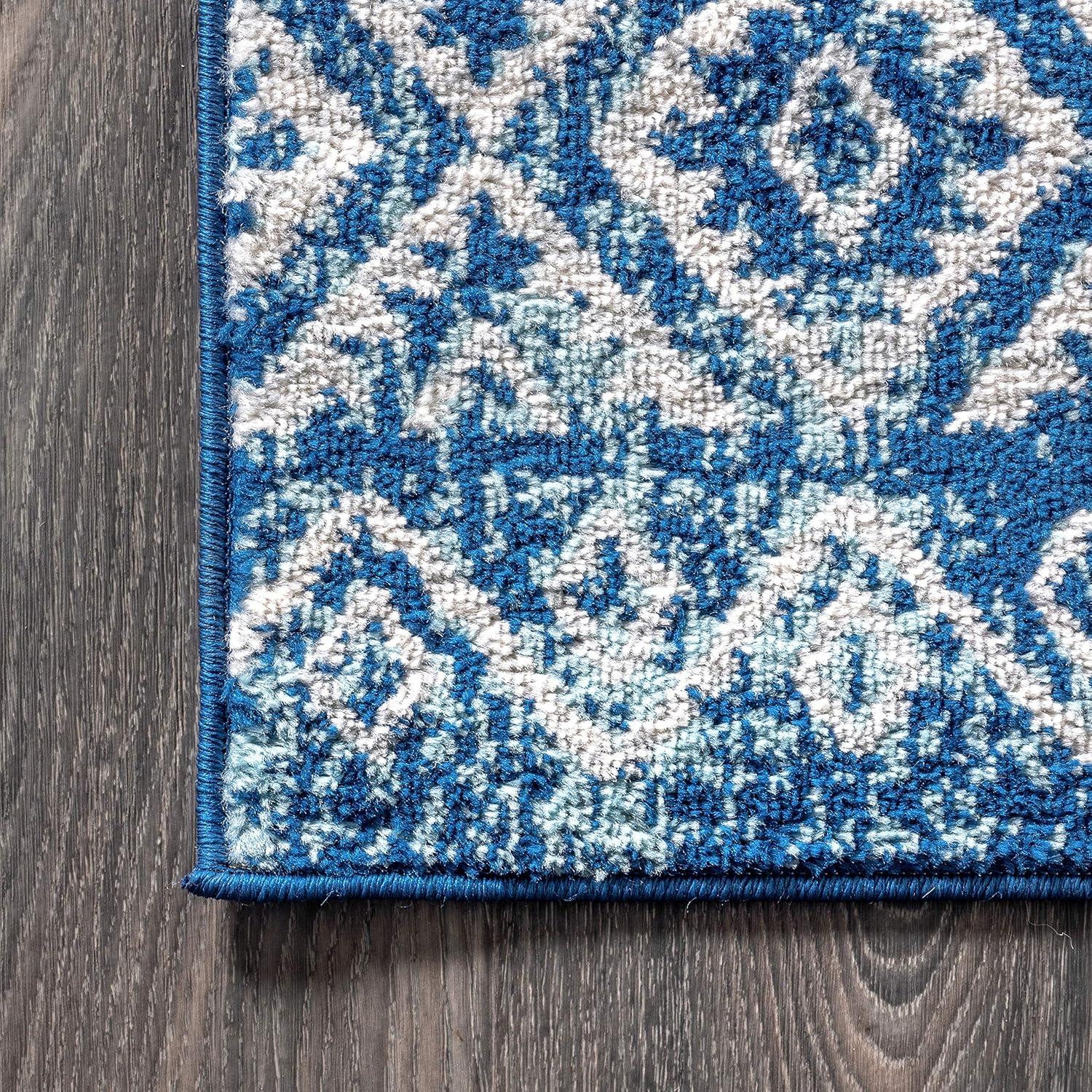 Blue and White 4' x 6' Synthetic Moroccan Area Rug