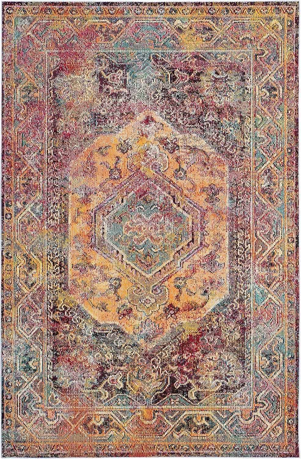 SAFAVIEH Crystal Jampa Traditional Area Rug, Teal/Rose, 6'7" x 9'2"