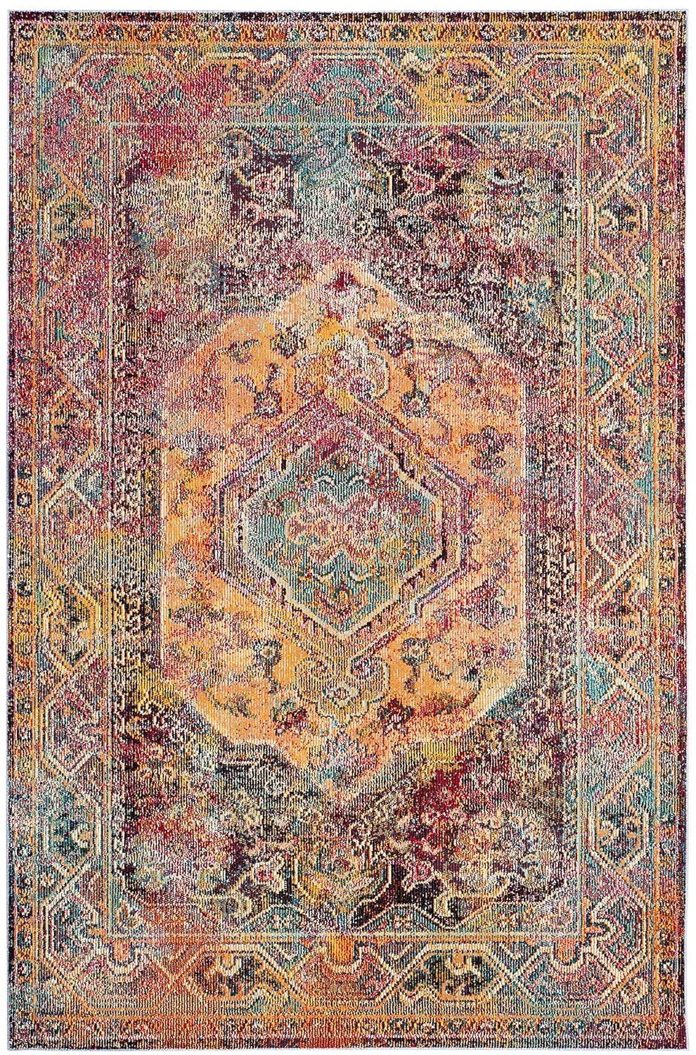Crystal CRS514 Power Loomed Area Rug - Teal/Rose - 5'x8' - Safavieh.