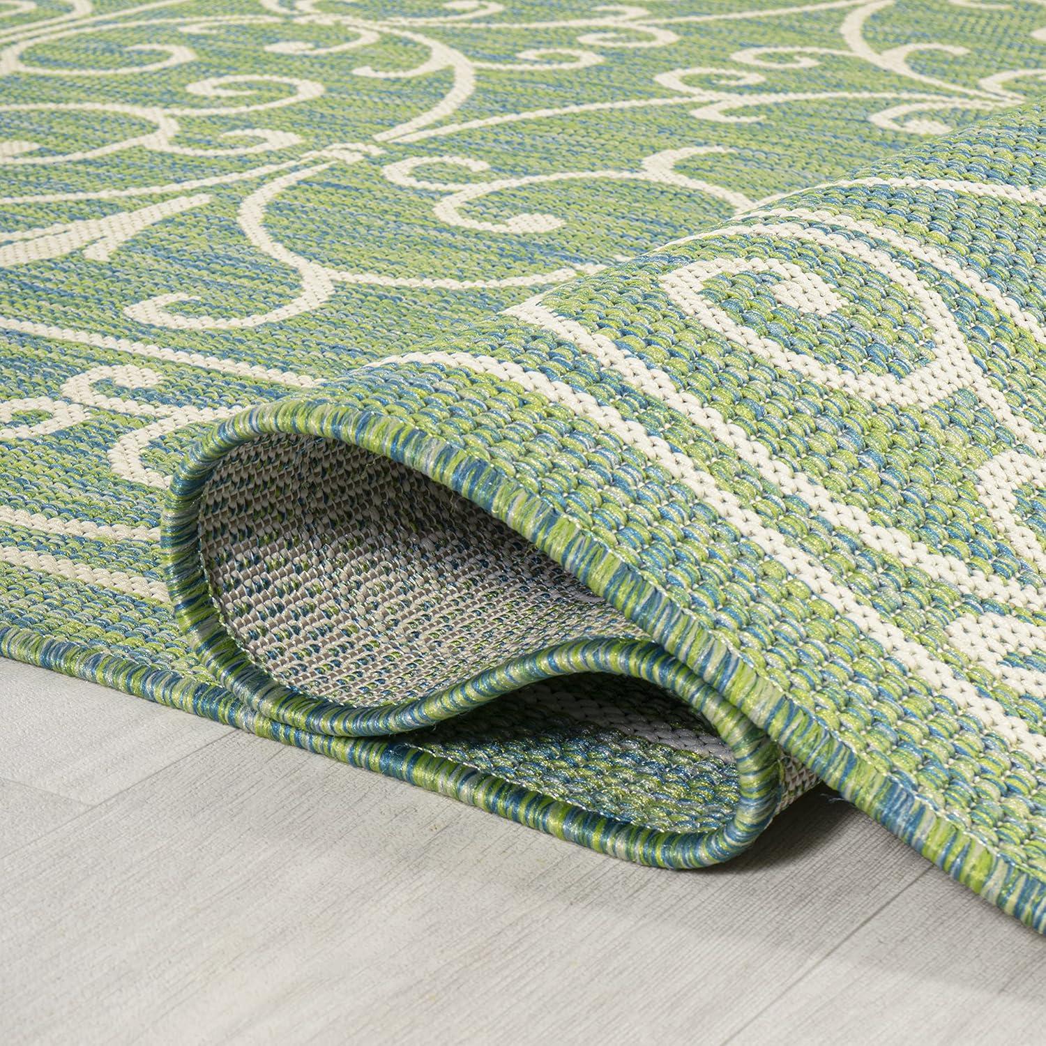 8' x 10' Charleston Vintage Filigree Textured Weave Indoor/Outdoor Area Rug, Green/Ivory - JONATHAN Y