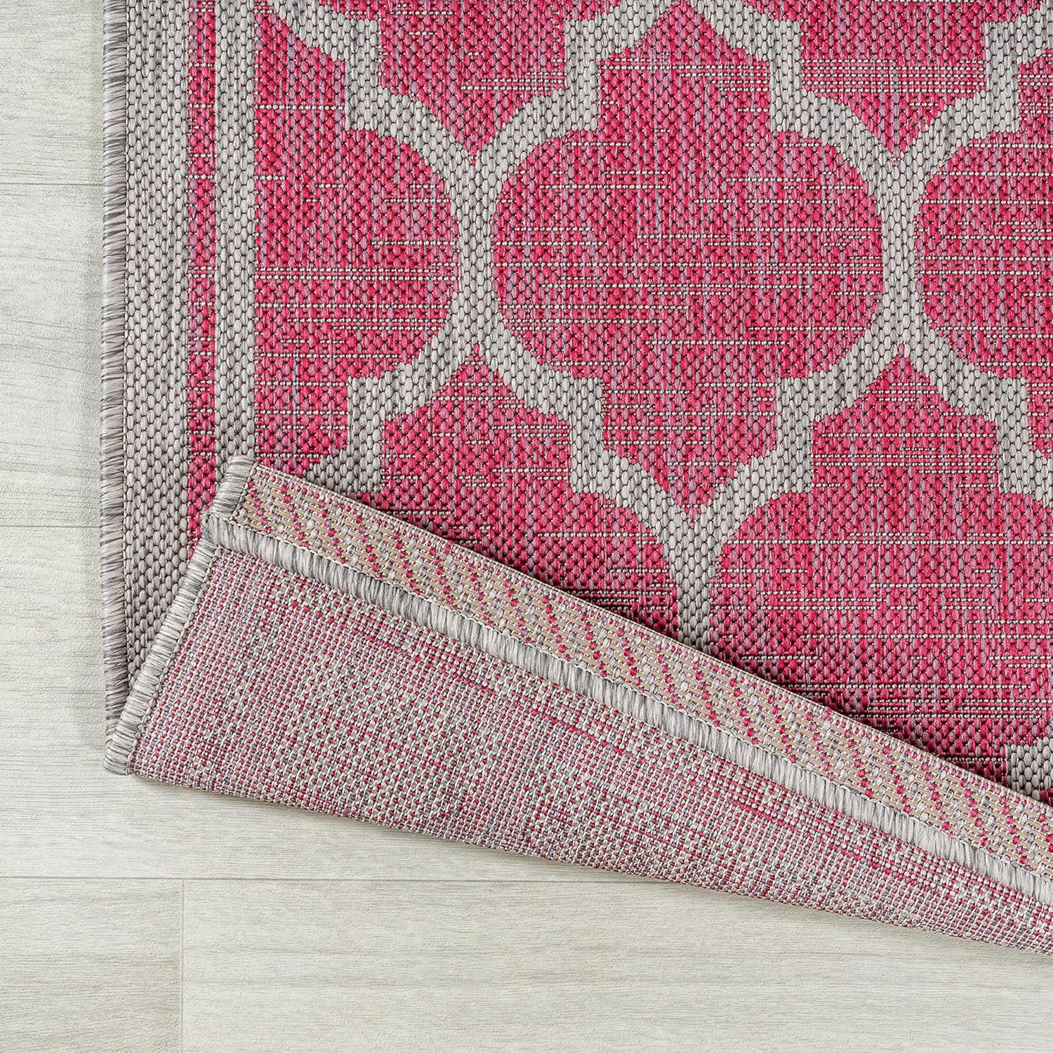 5' x 5' Trebol Moroccan Trellis Textured Weave Indoor/Outdoor Area Rug, Fuchsia/Light Gray - JONATHAN Y