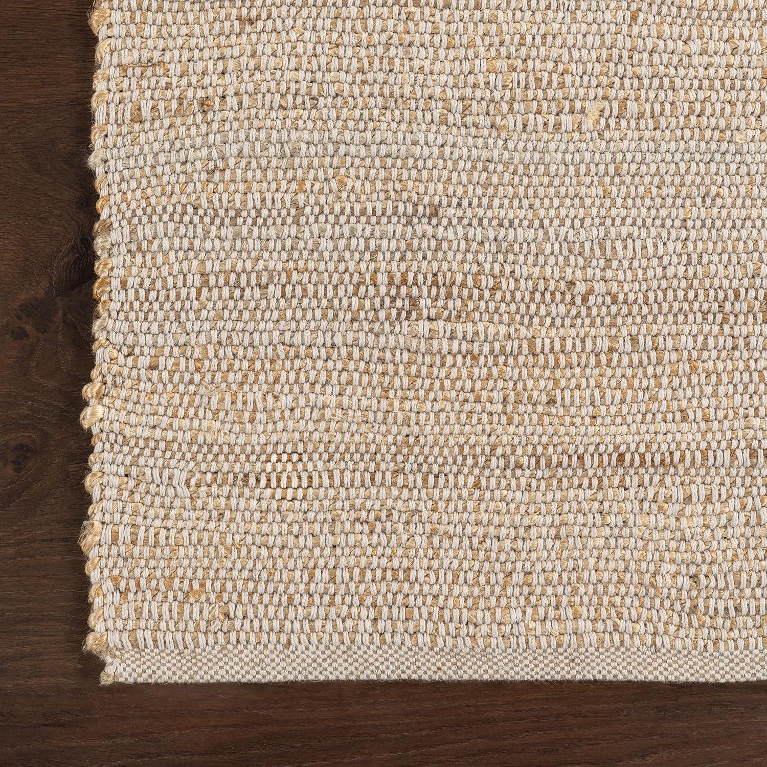 Nuloom 5x8 Elfriede Jute & Cotton Hand Woven Indoor Area Rug, Natural, Solid Rustic Farmhouse Style Natural Fiber Bedroom, Living Room,