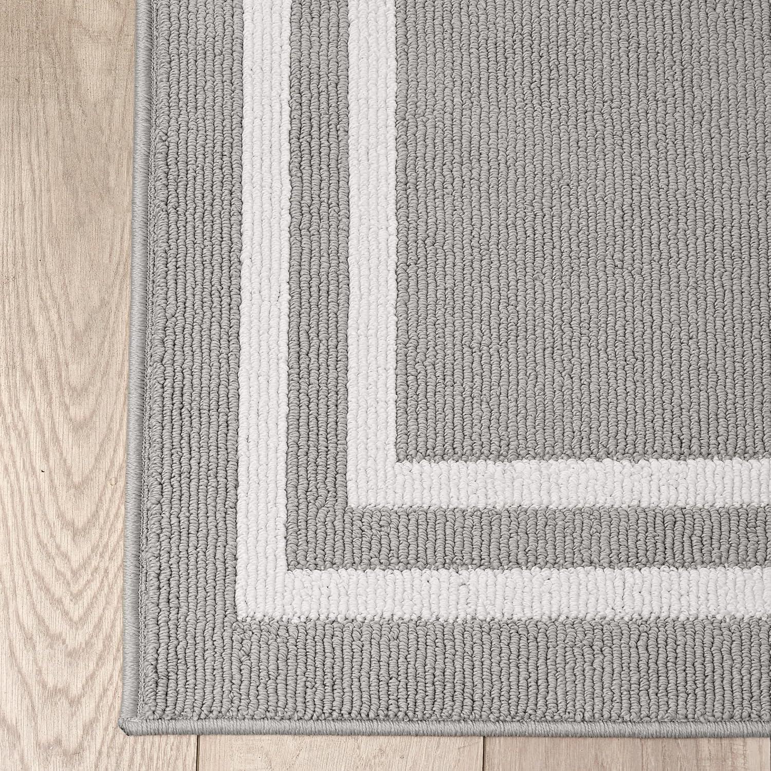 Double Border Machine Tufted Performance Light Gray/White Rug