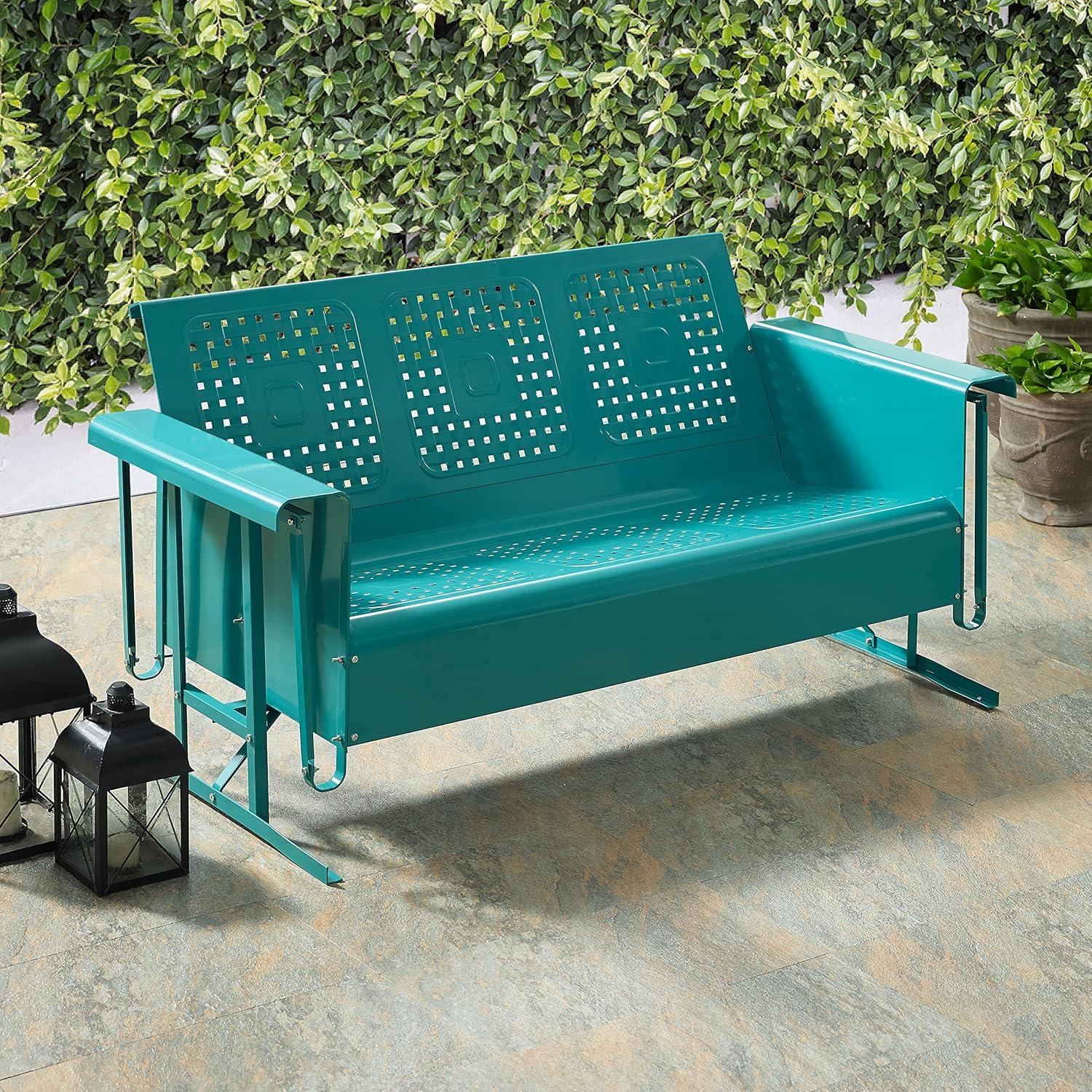 Turquoise Steel Three-Seat Outdoor Sofa Glider