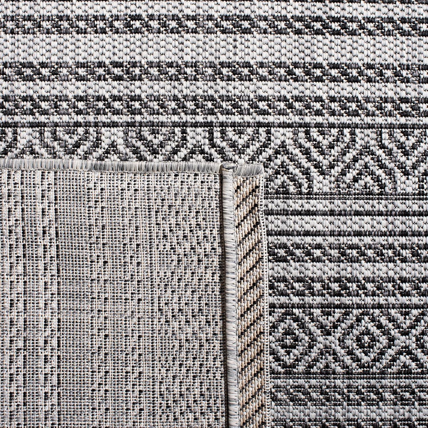 Elegant Black and Grey Synthetic 9' x 12' Indoor/Outdoor Area Rug