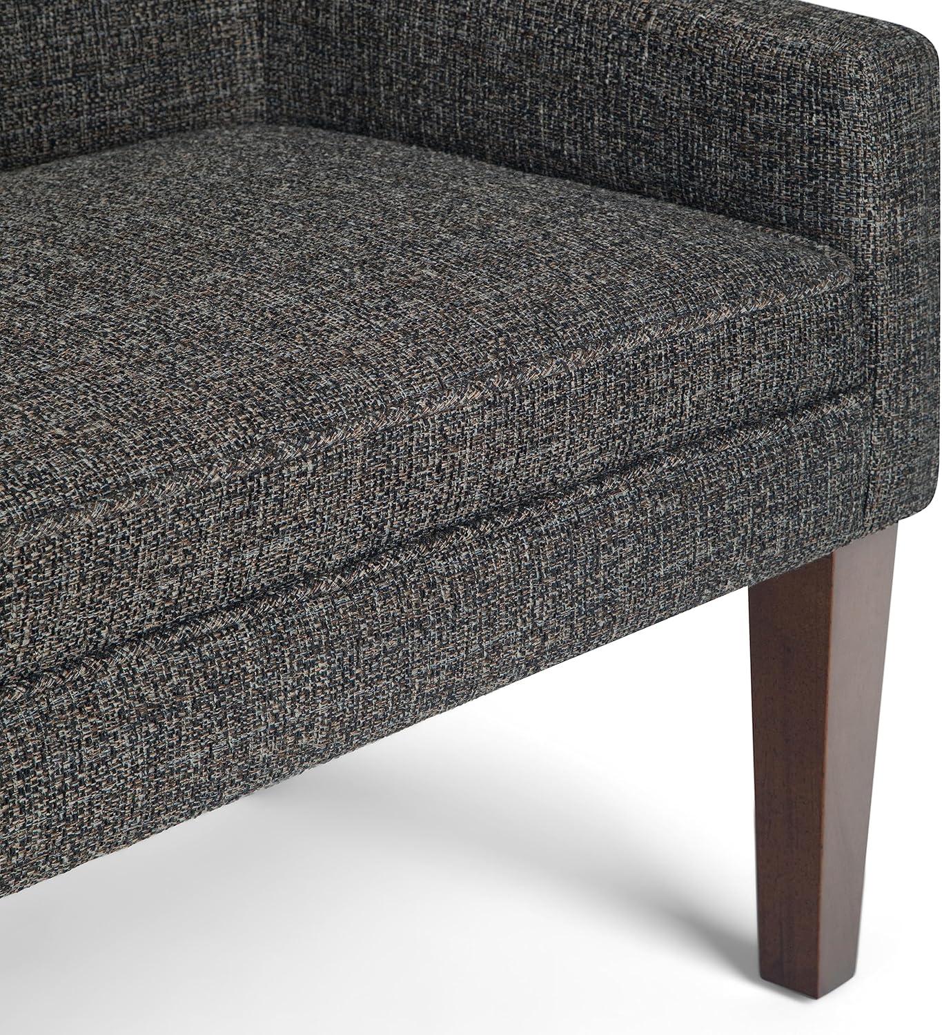 Parris Dark Grey Tweed-Look Upholstered Bench with Swooped Arms