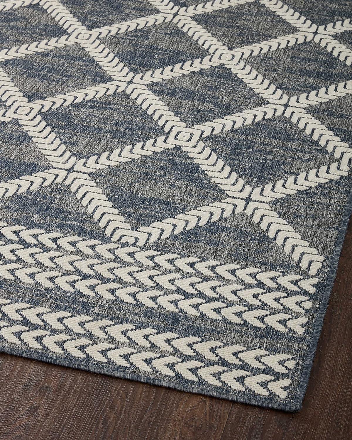 Denim & Ivory Geometric Washable Rectangular Rug