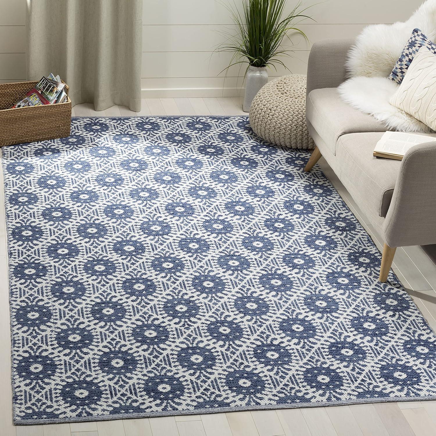 Coastal Charm Ivory/Navy Cotton Blend 3' x 5' Area Rug