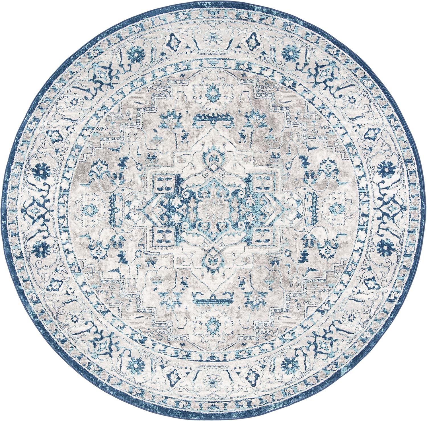 Brentwood Round Gray and Blue Synthetic Area Rug