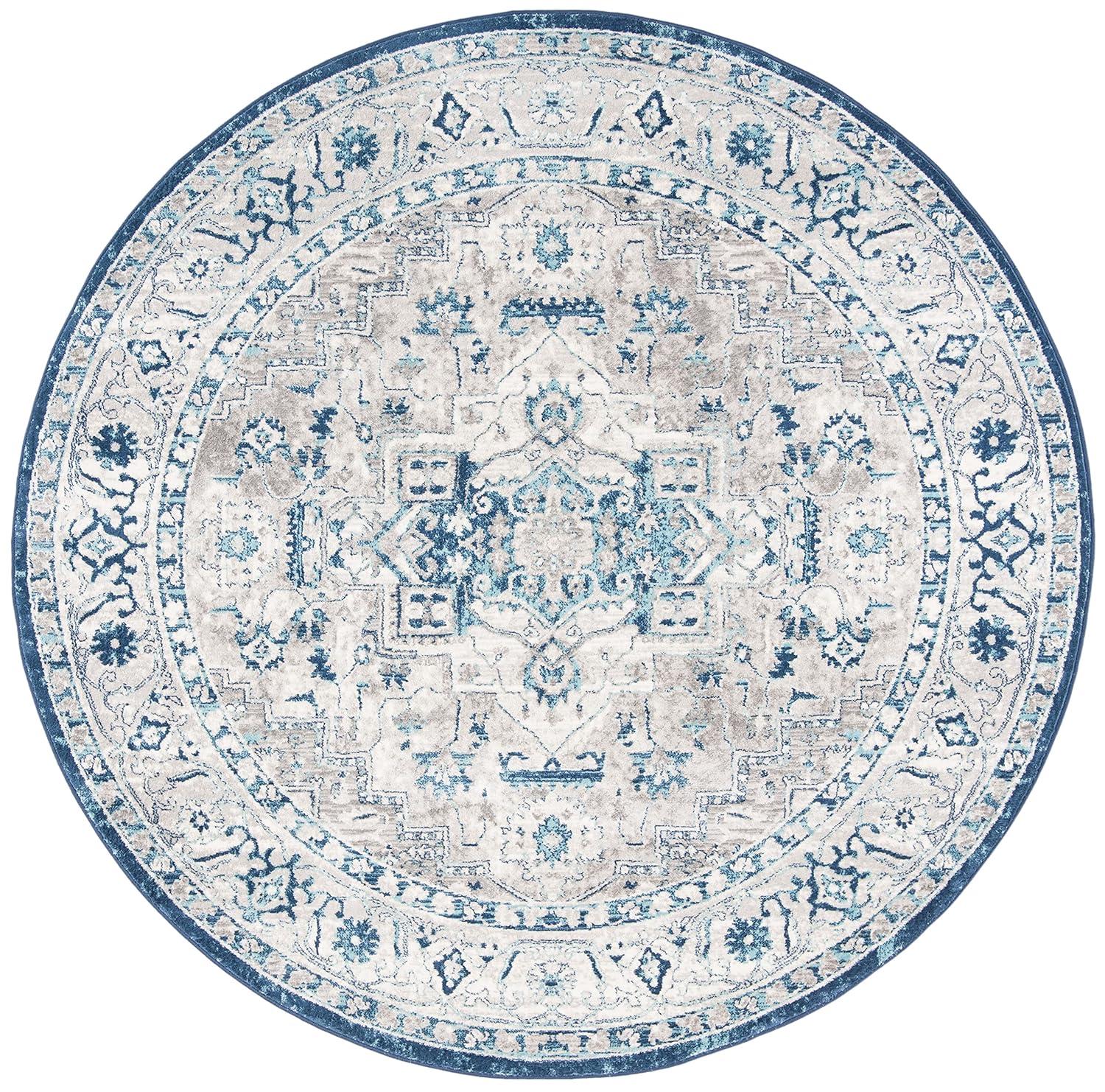 Brentwood BNT851 Power Loomed Indoor Area Rug - Light Grey/Blue - 6'7" Round - Safavieh