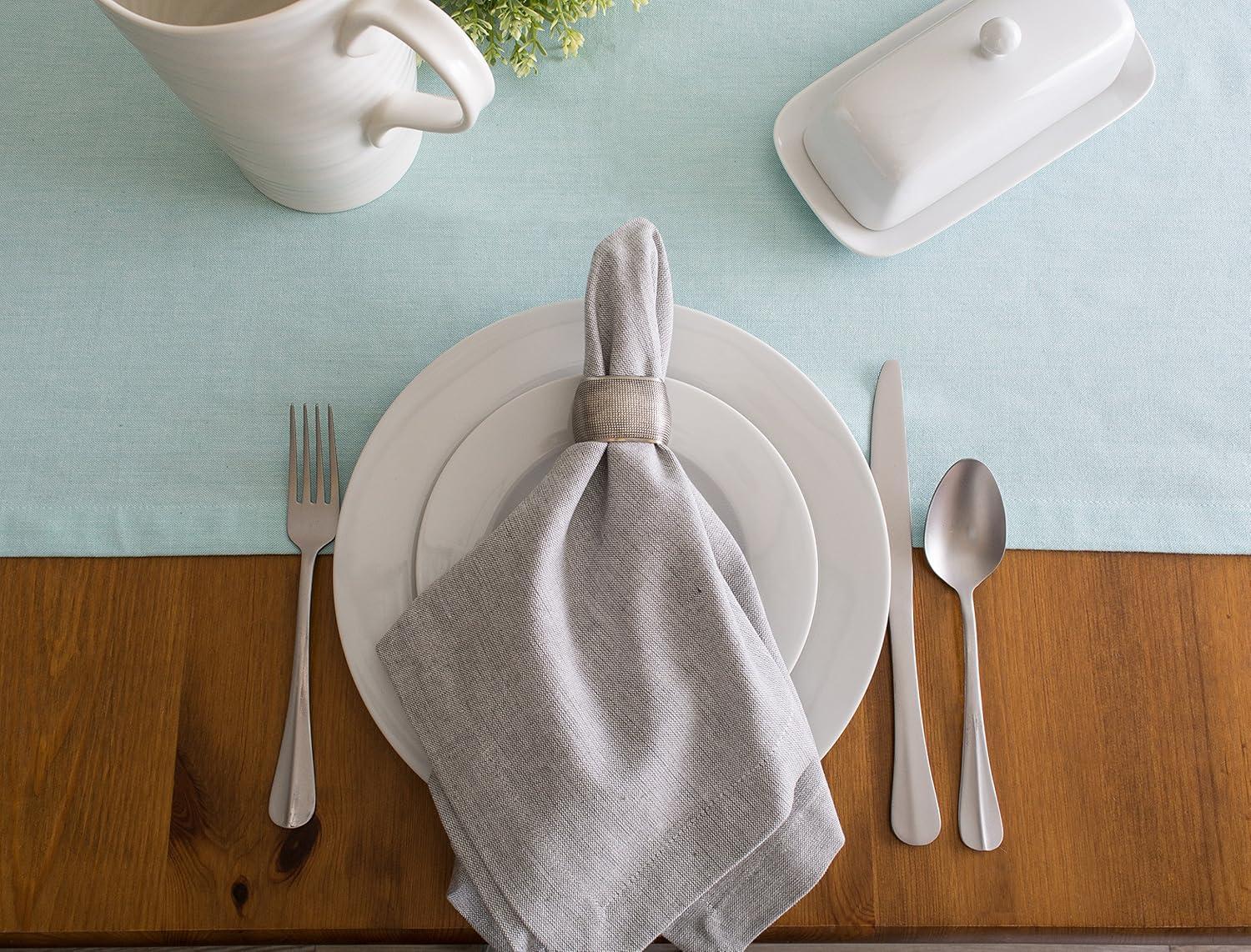 AQUA SOLID CHAMBRAY TABLE RUNNER 14x72