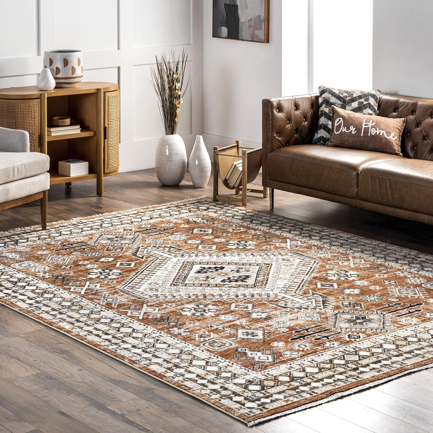 Reversible Rust Medallion Synthetic 5' x 8' Area Rug