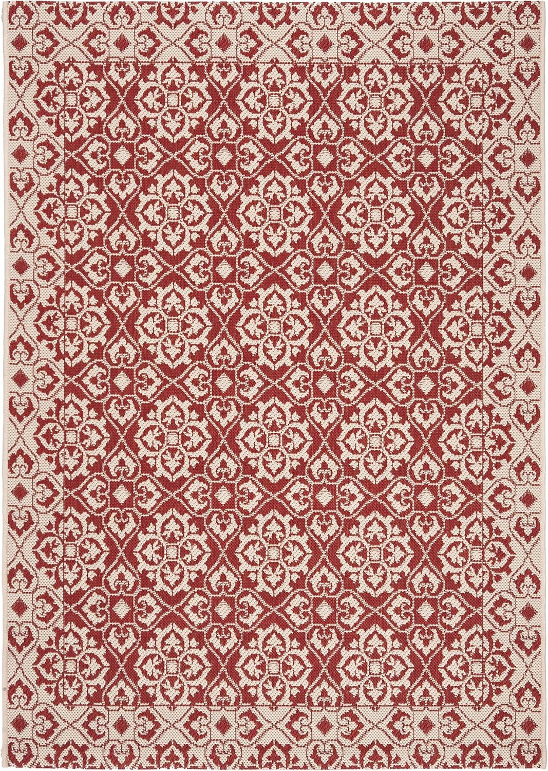 SAFAVIEH Courtyard Austin Geometric Indoor/Outdoor Area Rug, 4' x 5'7", Red/Cream