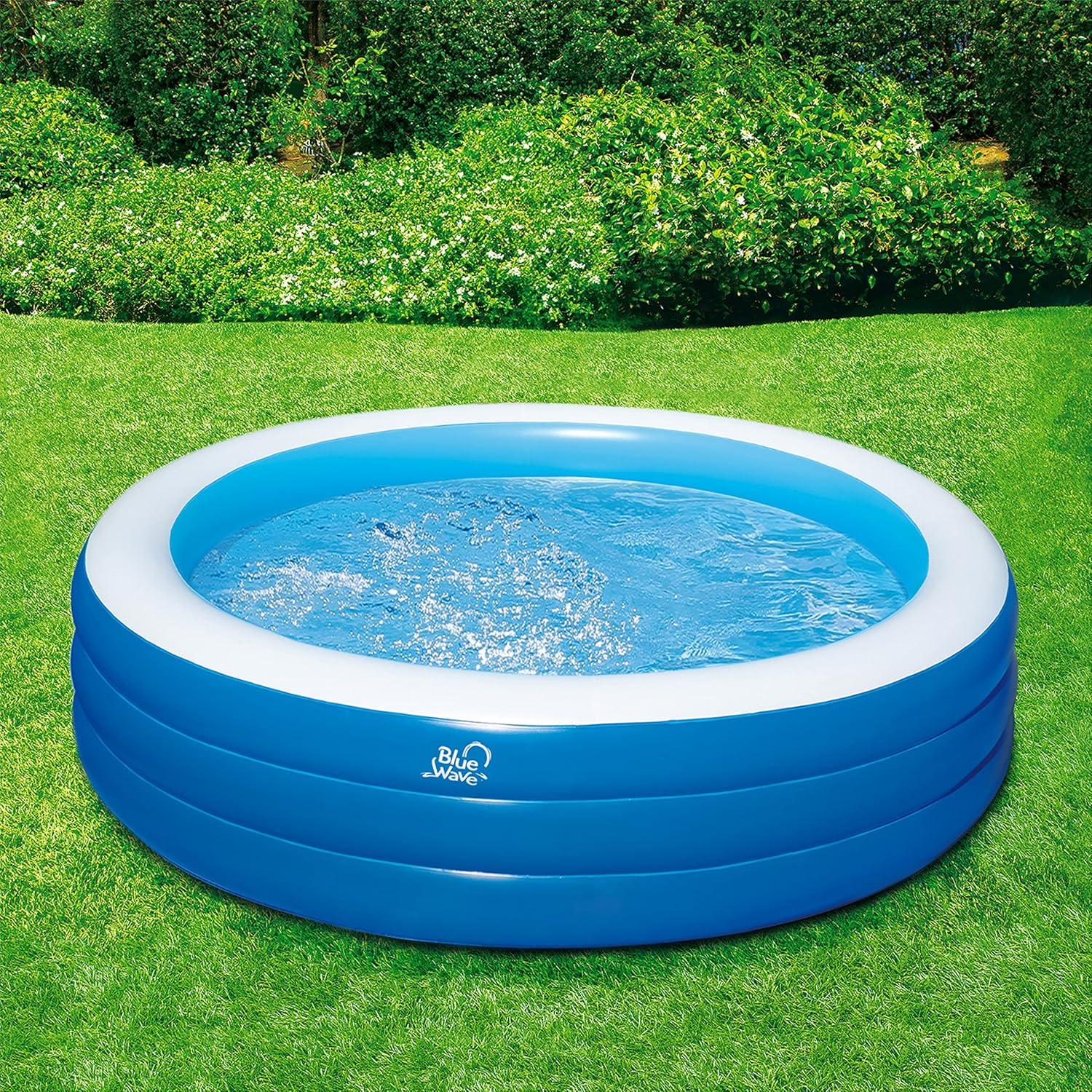 7.5 ft Blue and White Round Inflatable Pool with Cover