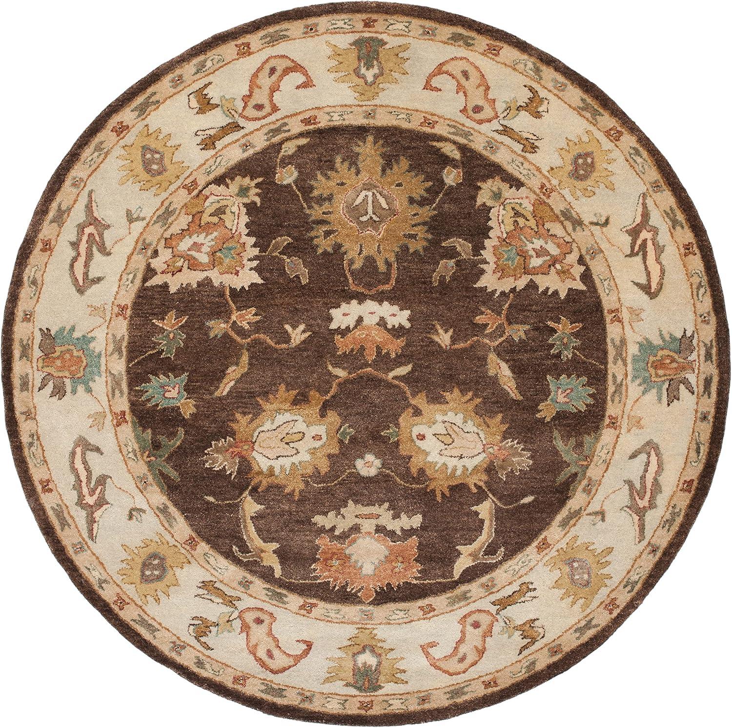 Handmade Tufted Wool Round Area Rug in Brown/Ivory, 6'