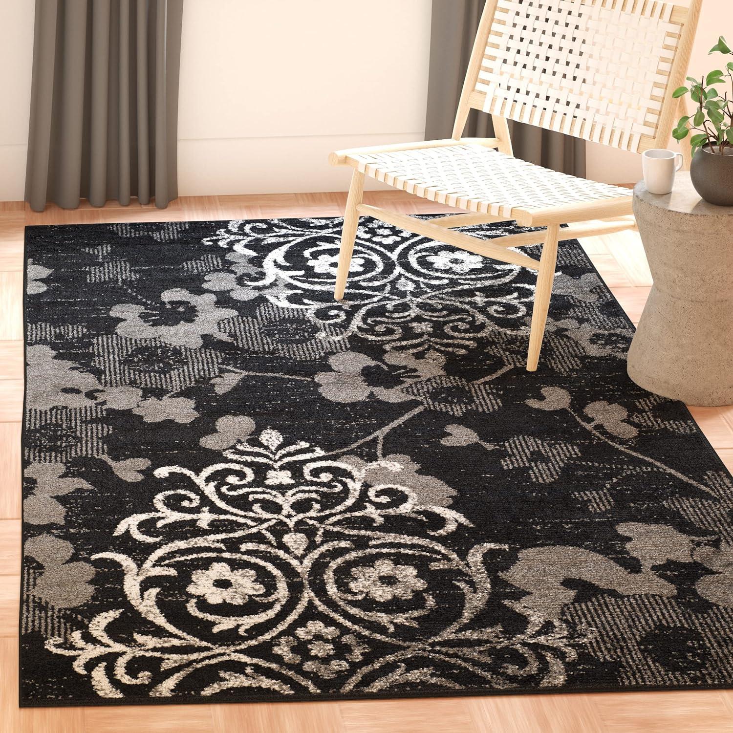 Chic Lodge Black & Silver 4' Square Synthetic Area Rug