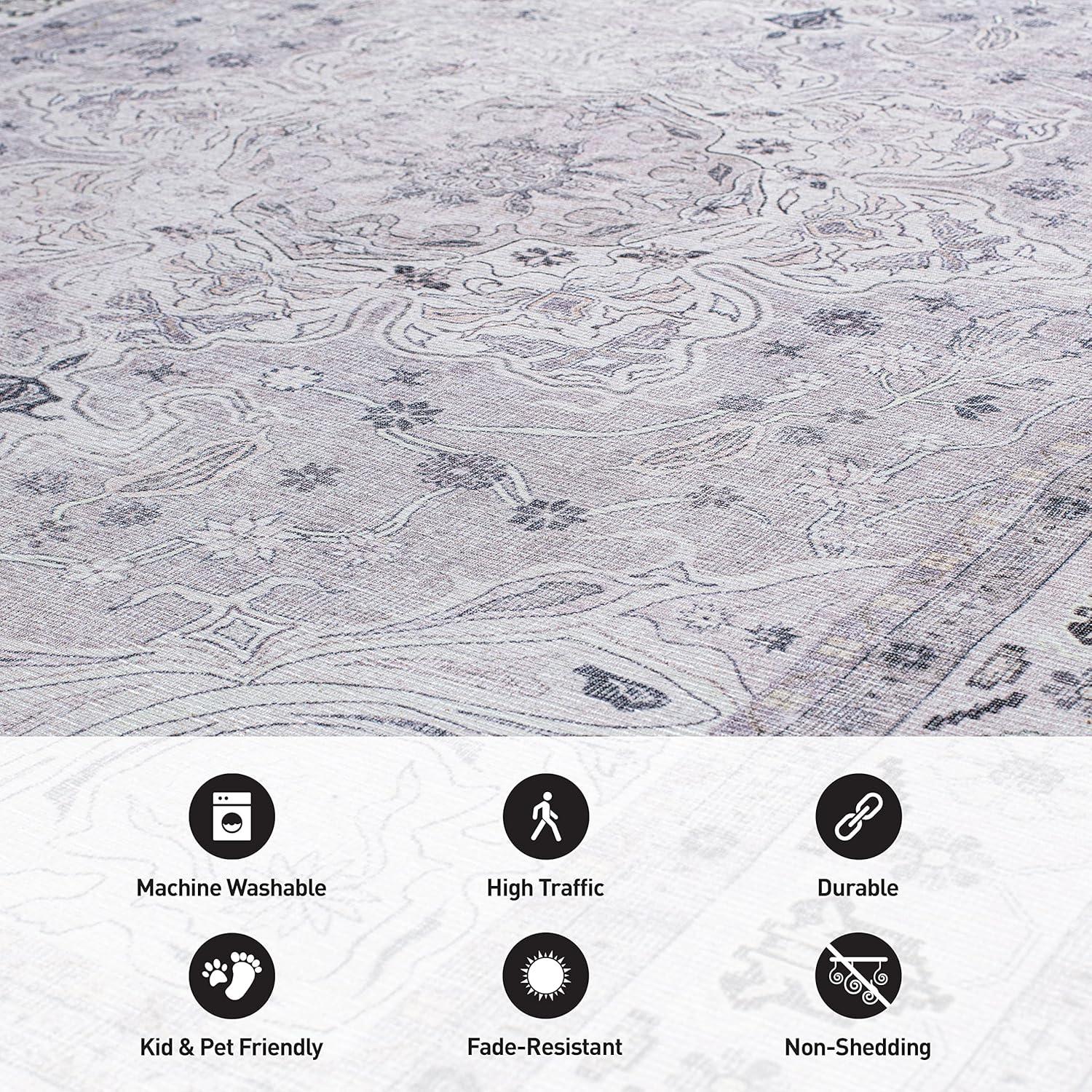 World Rug Gallery Transitional Medallion Machine Washable 2'1"x3' Gray Area Rug:  Stain-Resistant,  Flat Pile,  Indoor Use
