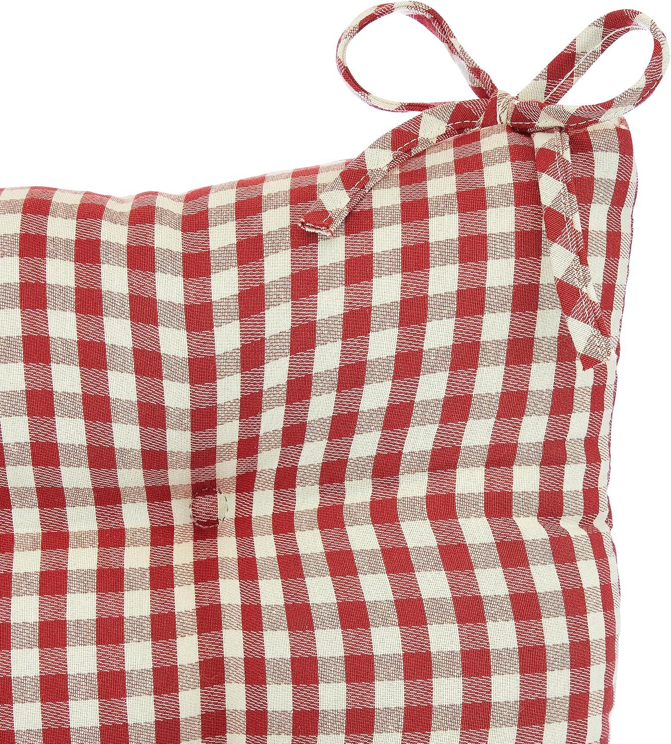 Klear Vu The Gripper Non-Slip Rocking Chair Cushion Thick, includes Seat Pad & Back Pillow with Ties for Indoor Living Room Rocker, 17x17 Inches, 2 Piece Set, Gingham Red