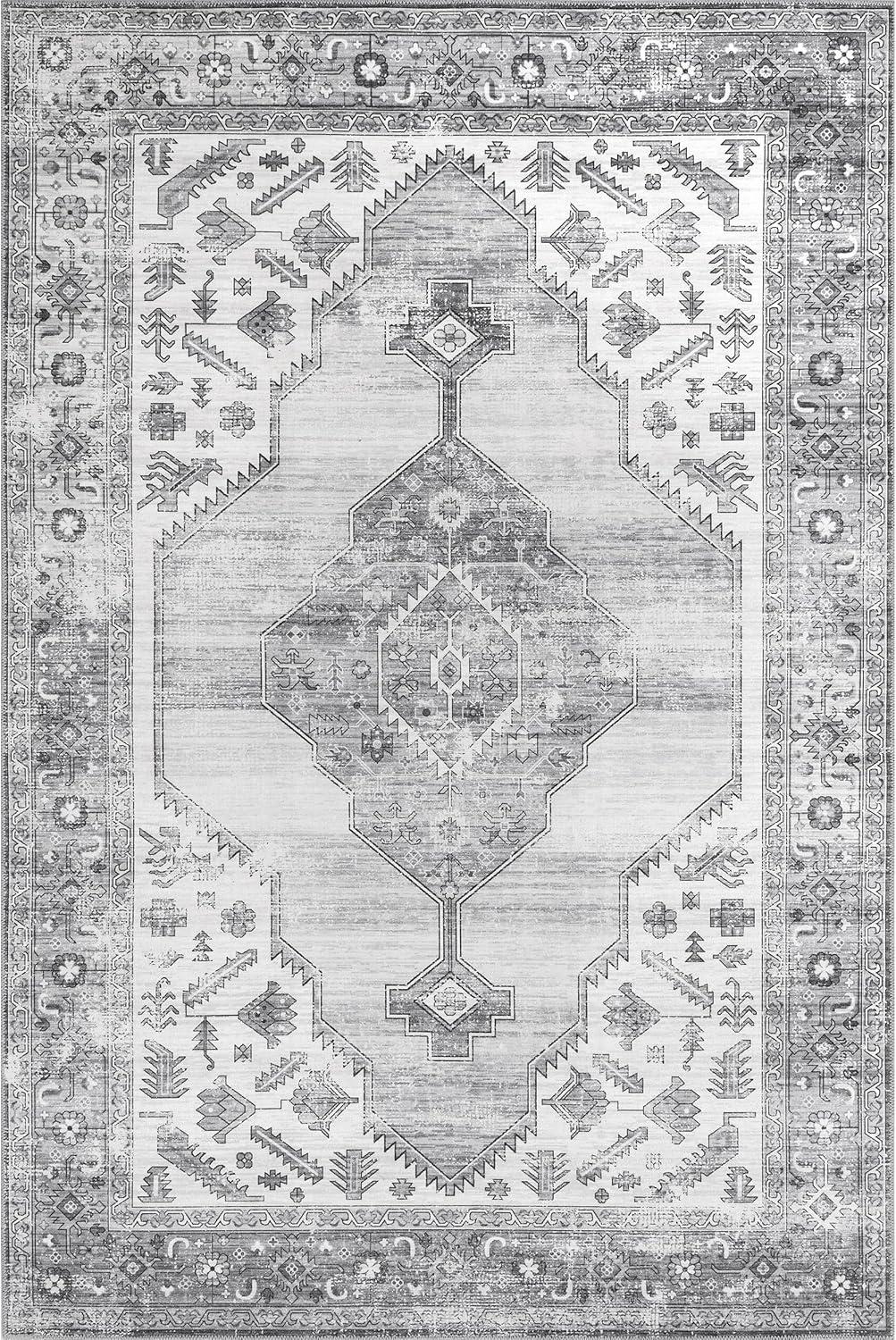 Nuloom Gracie Medallion 4x6 Machine Washable Indoor Area Rug for Living Room Bedroom Dining Room Kitchen, Grey/Light Grey