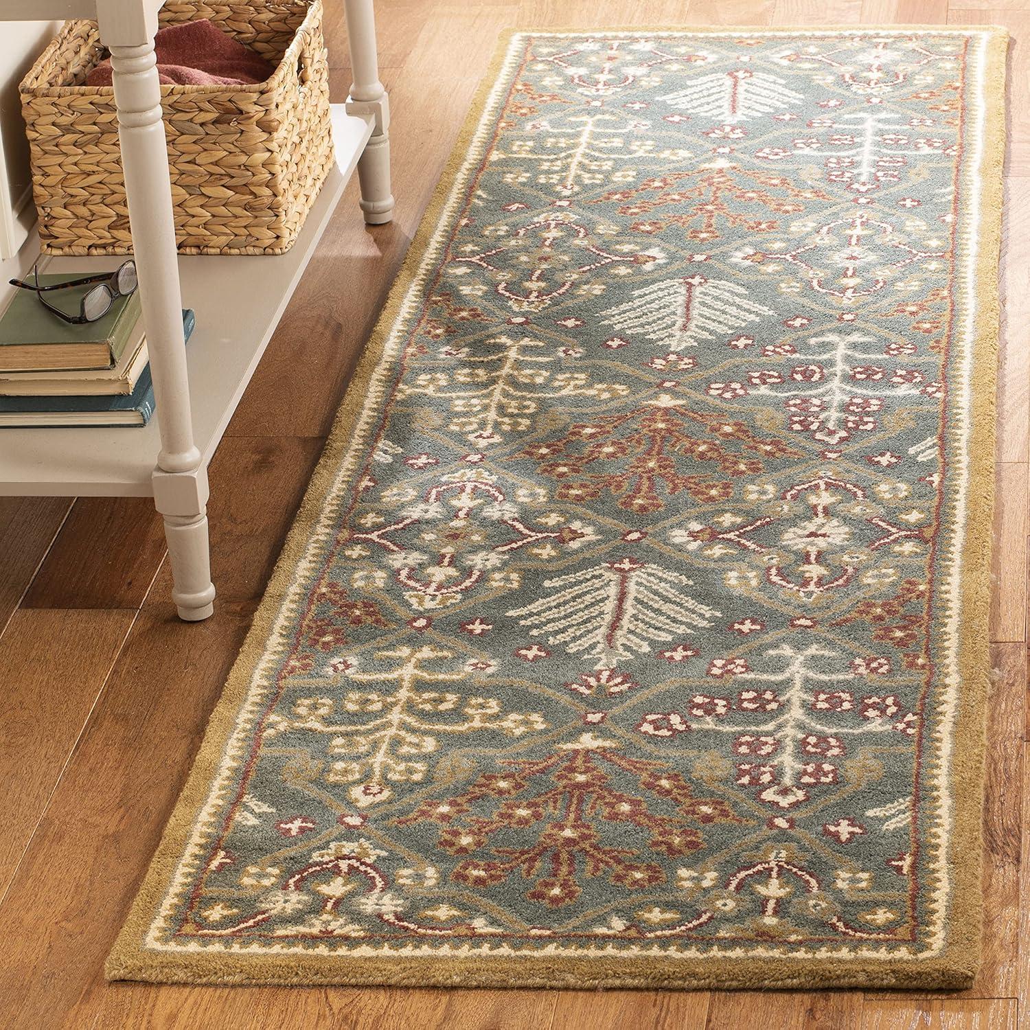 Handmade Light Blue and Gold Wool Area Rug, 2'-3" x 8'