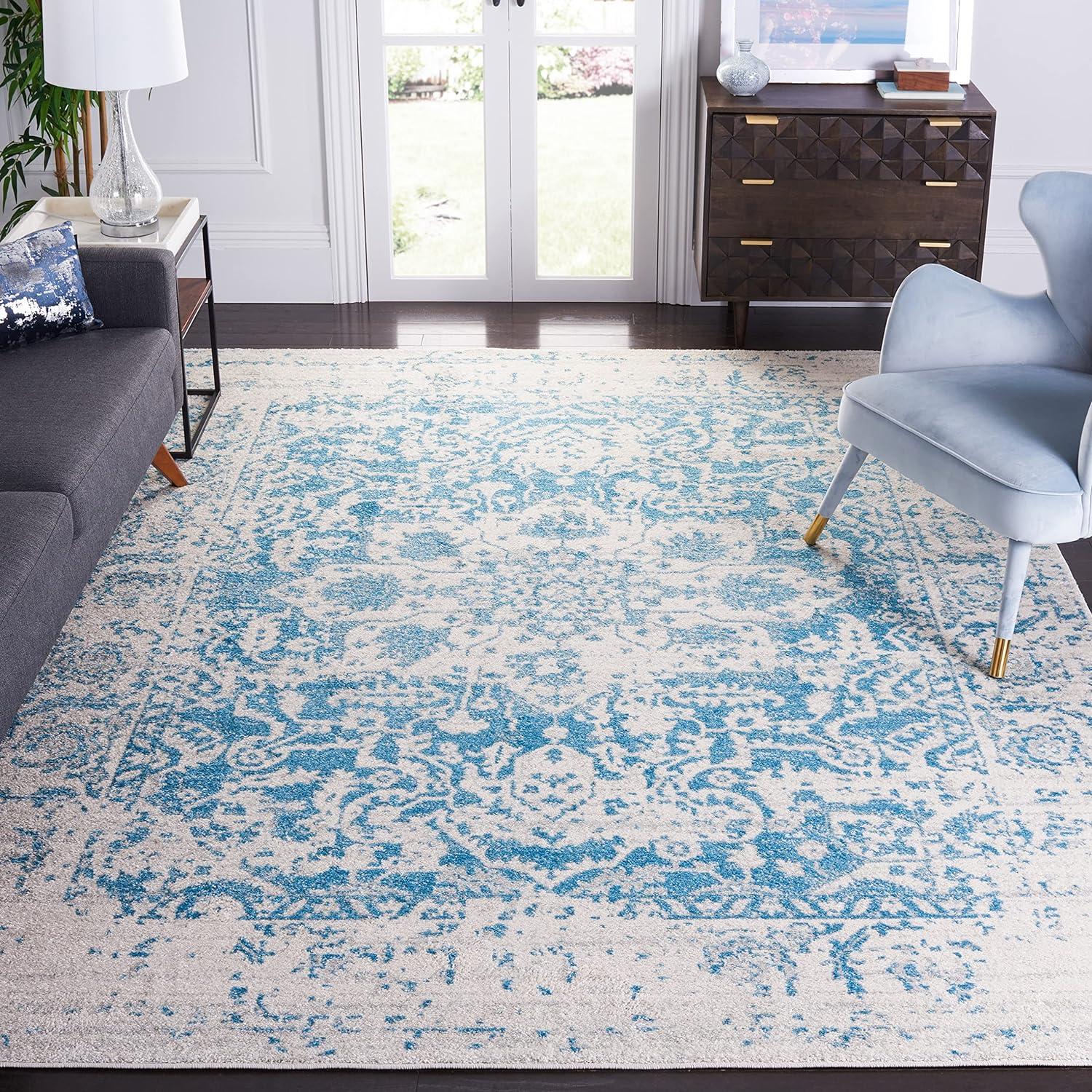 Metro Elegance Teal & Ivory Cotton-Synthetic 9' x 12' Easy-Care Area Rug