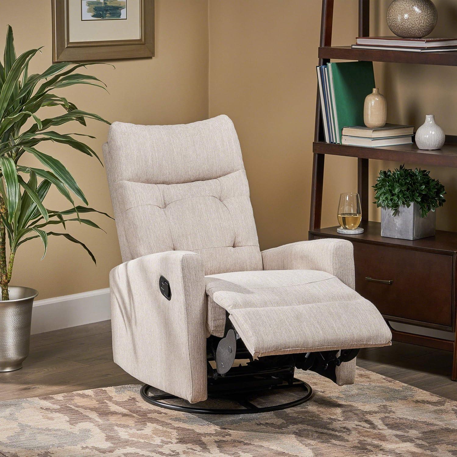 Christopher Knight Home Woodglen Contemporary Glider Swivel Recliner Beige: Upholstered Polyester, Wood Frame