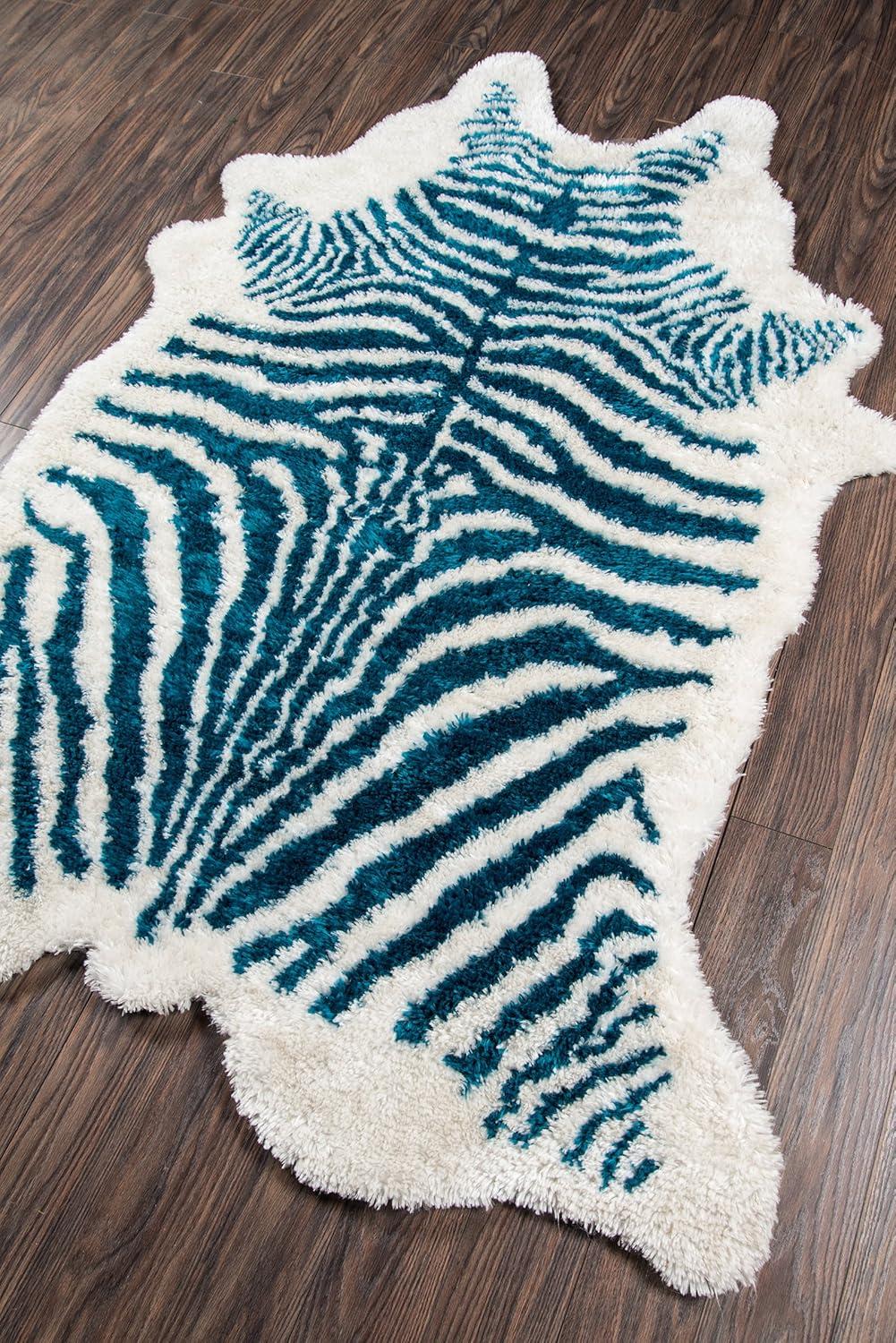 Khalhari Animal Print Handmade Tufted Turquoise/White Area Rug