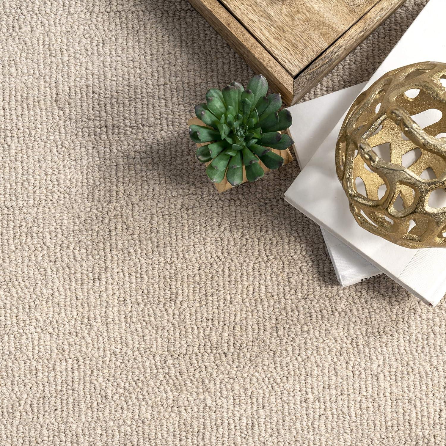 4'x6' Marianne Handmade Wool Border Area Rug Beige - nuLOOM: Solid Tufted Indoor Low Pile Rectangle Rug