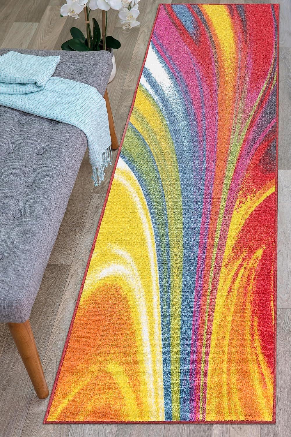 World Rug Gallery Modern Contemporary Waves Multicolored Non-slip (Non-skid) Area Rug - Multi 5'3" x 7'3"