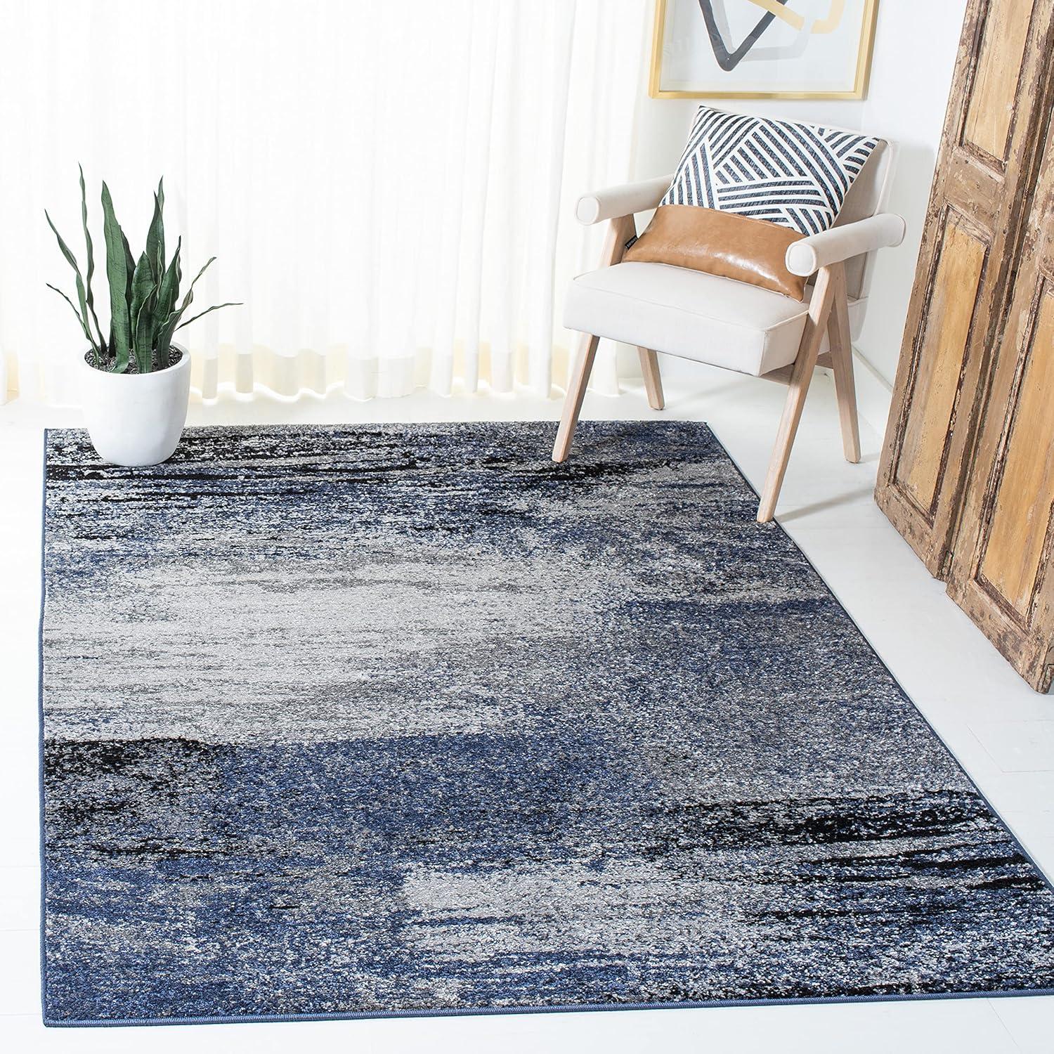 Adirondack Grey and Blue Abstract Synthetic Area Rug