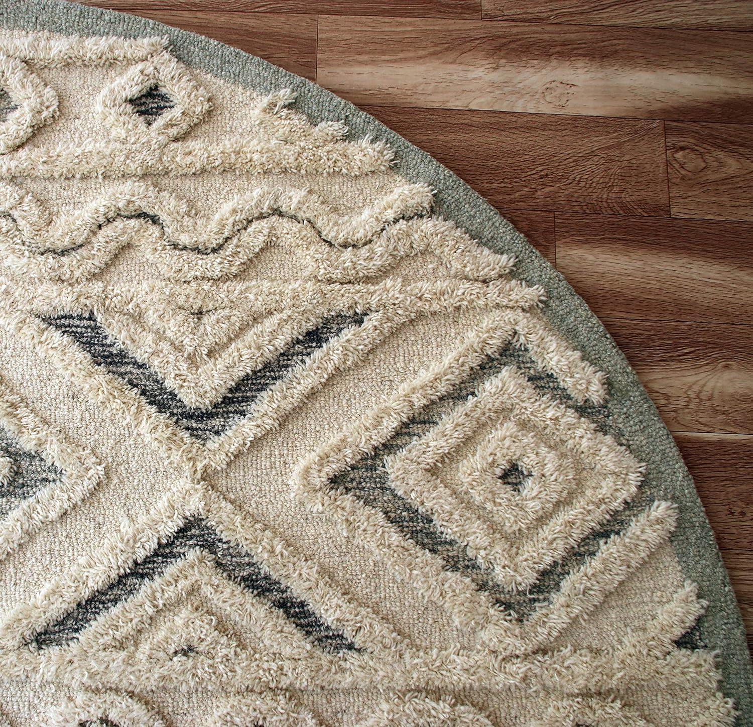 Round Rug Hand Tufted Wool Geometric Rug