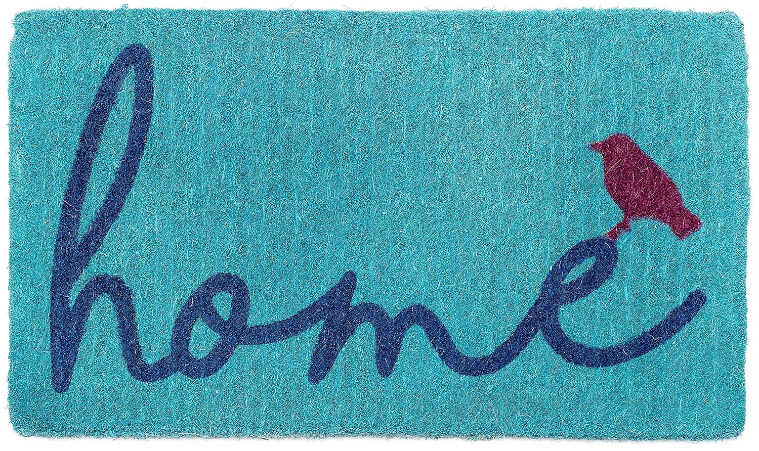 FH Home Floral Extra Thick Doormat - Handwoven, Durable - Natural Coir - Entryway, Front Door, Porch, Patio - Field of Poppies Red (18" x 30" Thick)