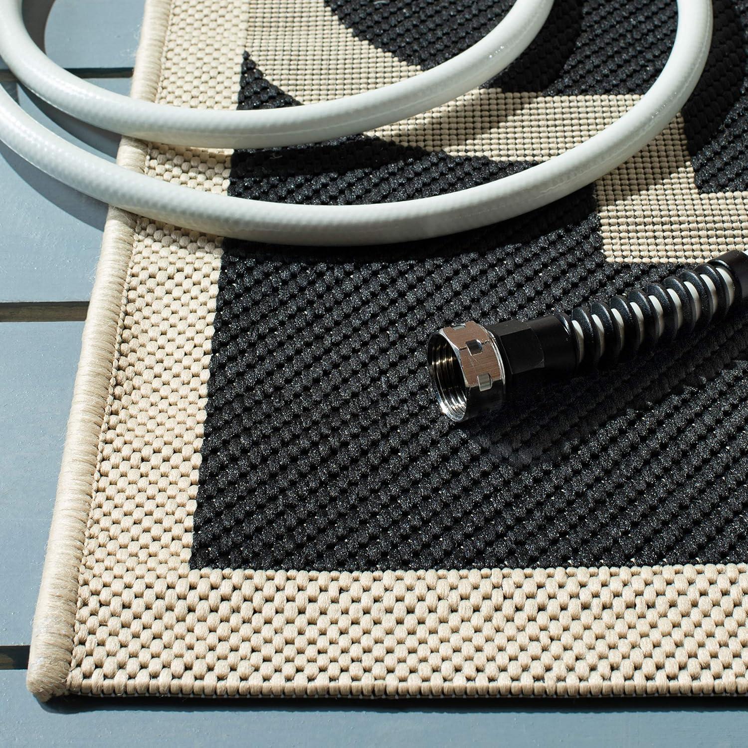 Black and Beige Synthetic Flat Woven Runner Rug