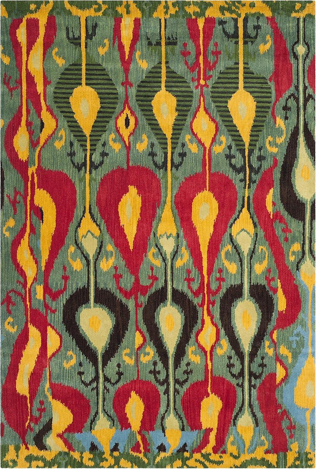 SAFAVIEH Ikat Betty Southwestern Wool Area Rug, Blue/Green, 6' x 9'